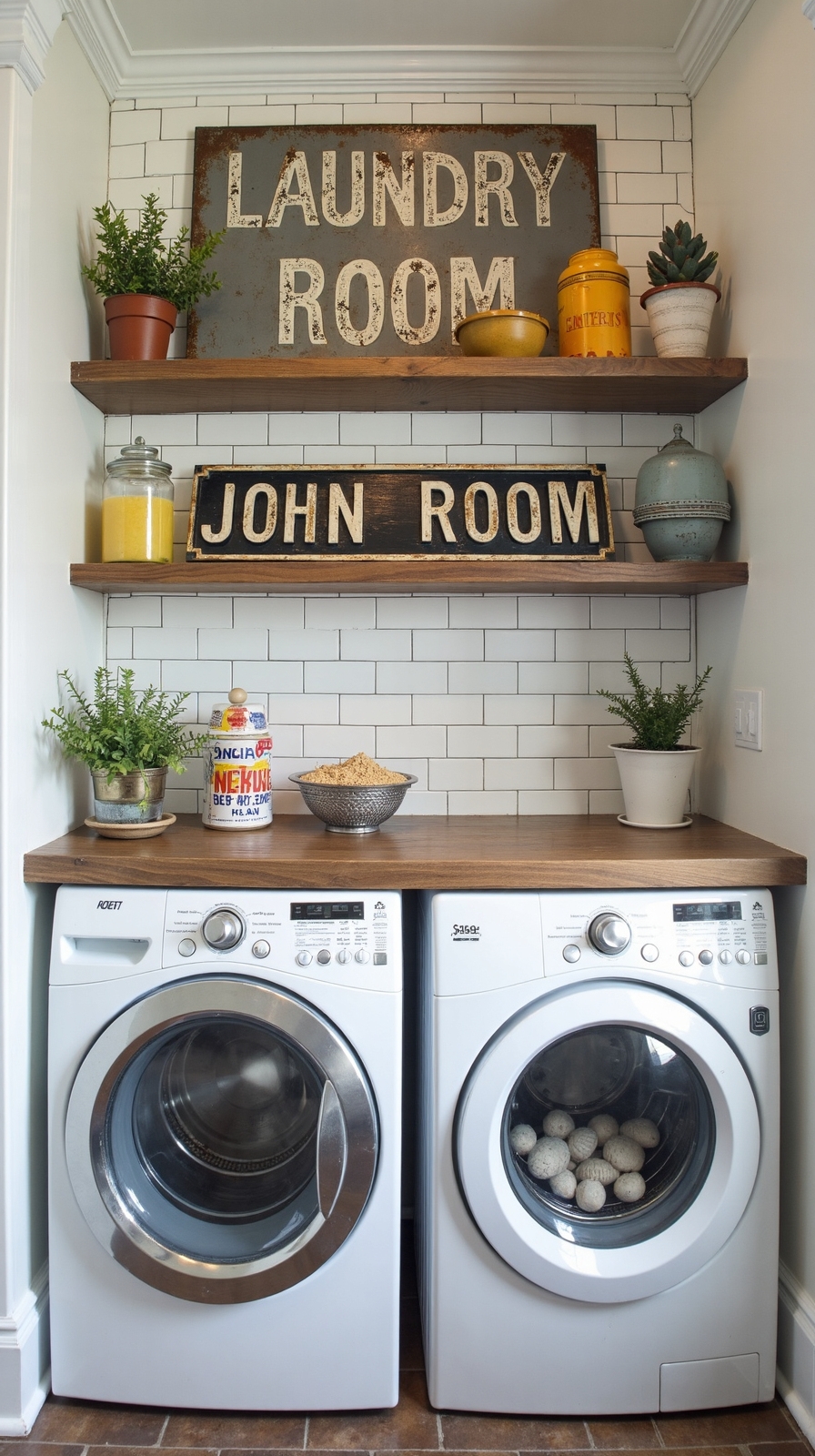vintage quirky charming laundry room decor
