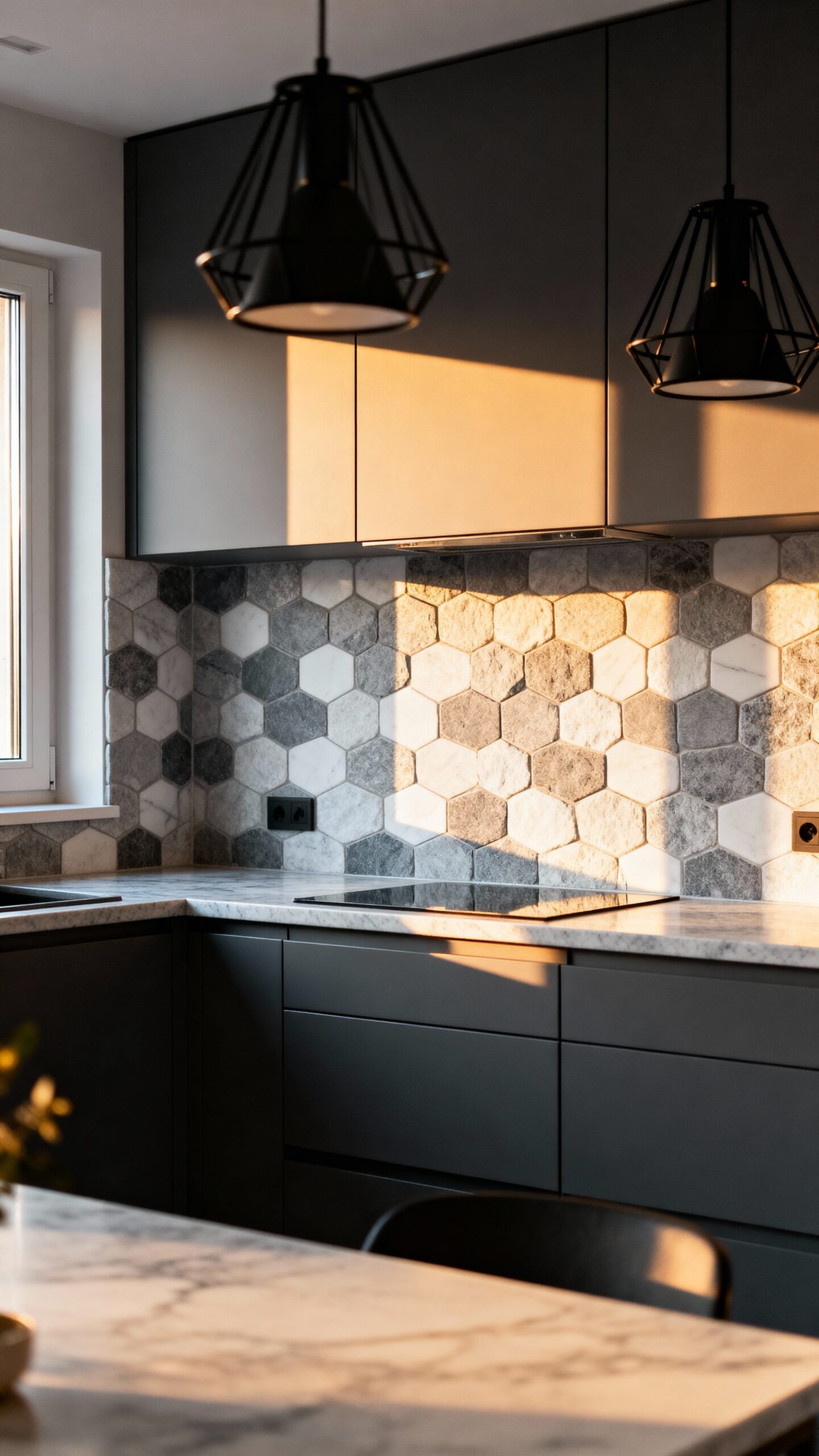 visually engaging textured grey backsplashes