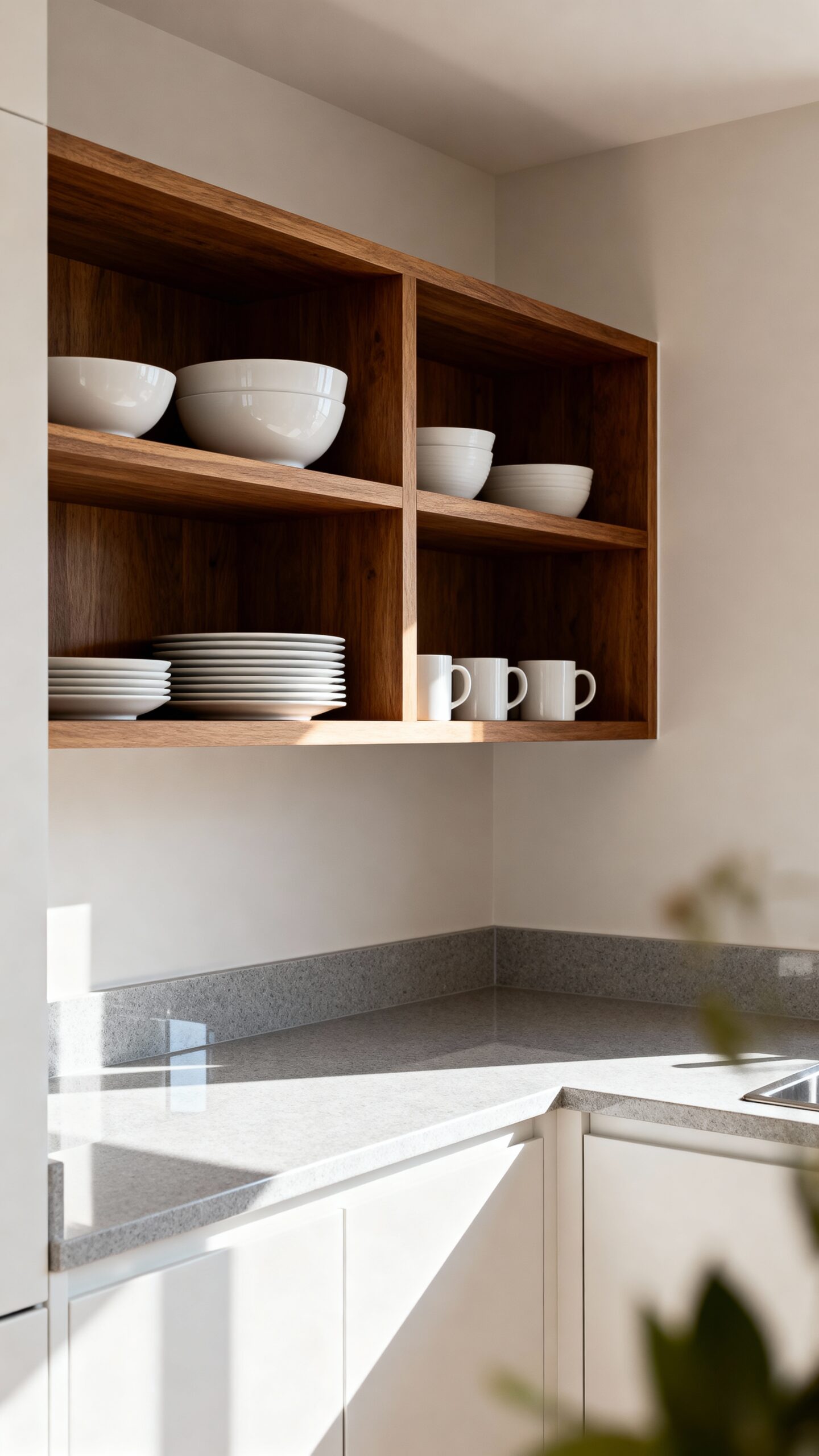 visually light uncluttered kitchen storage