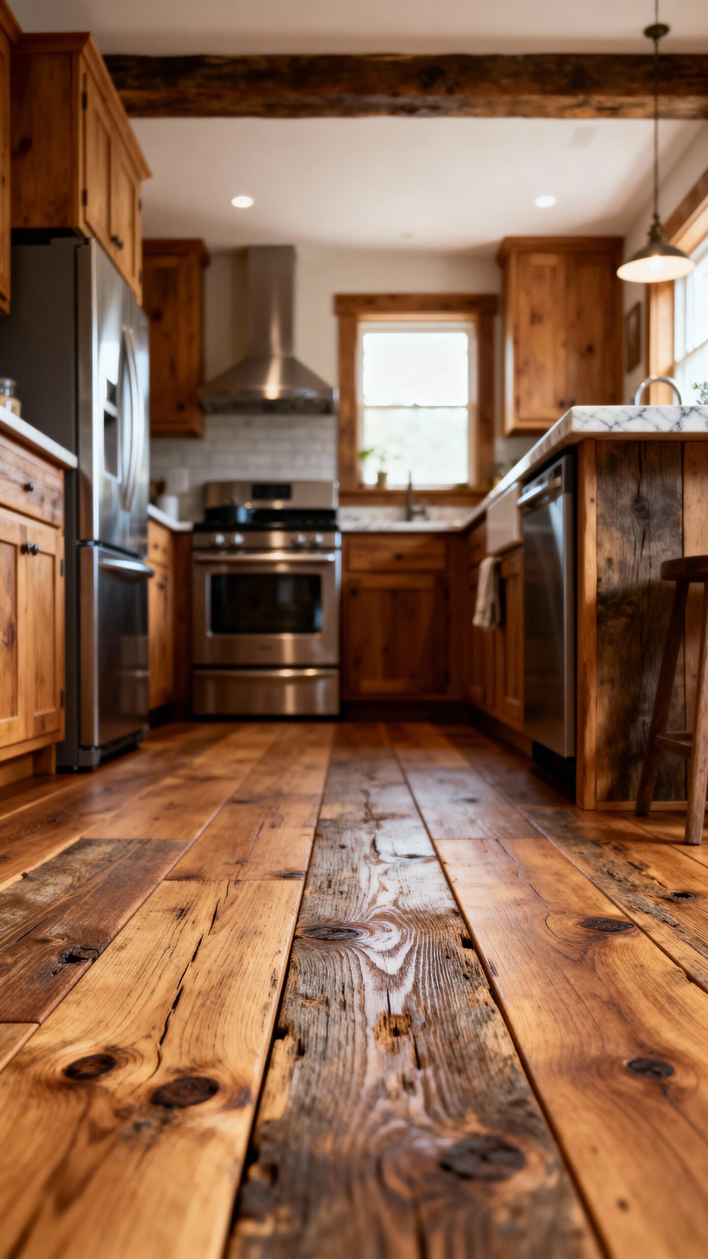 warm inviting rustic wood plank flooring