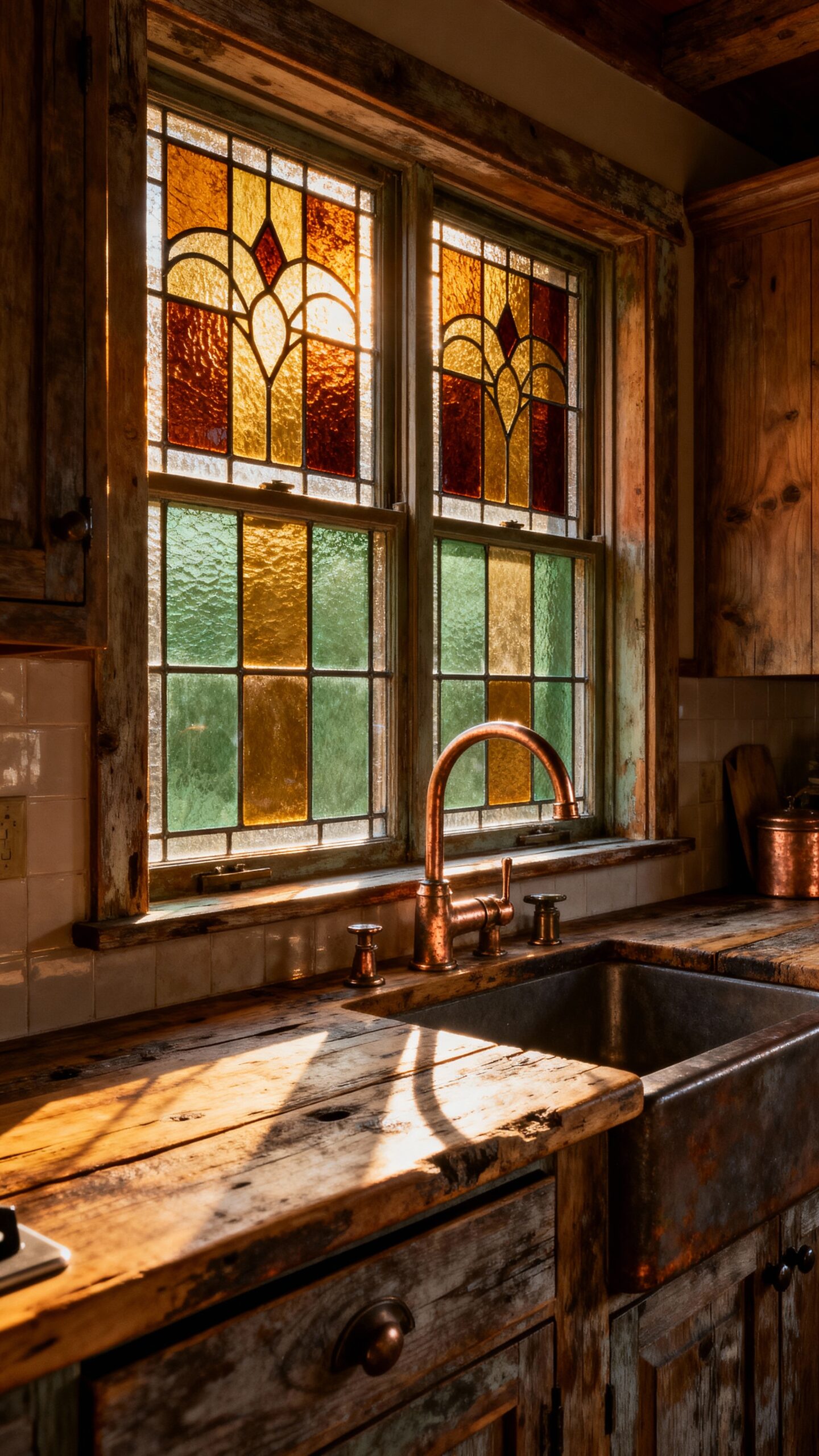 warm natural light filtering stained glass