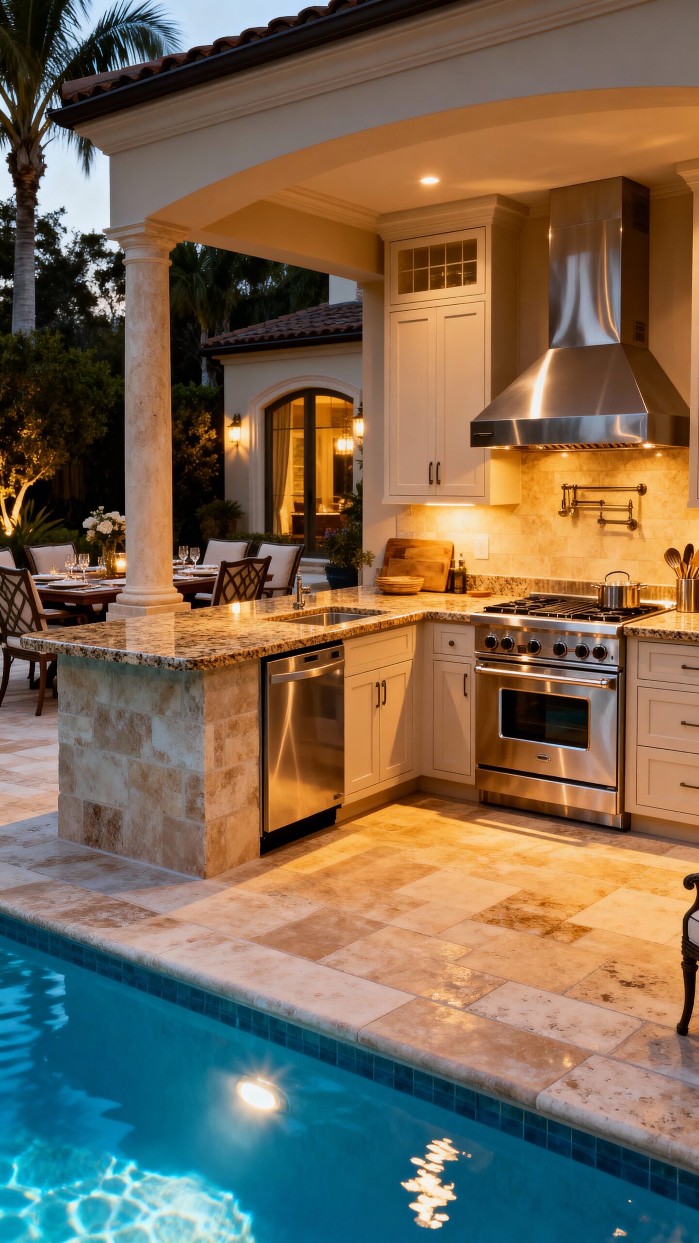 waterproof slip resistant mood lit poolside kitchen dining
