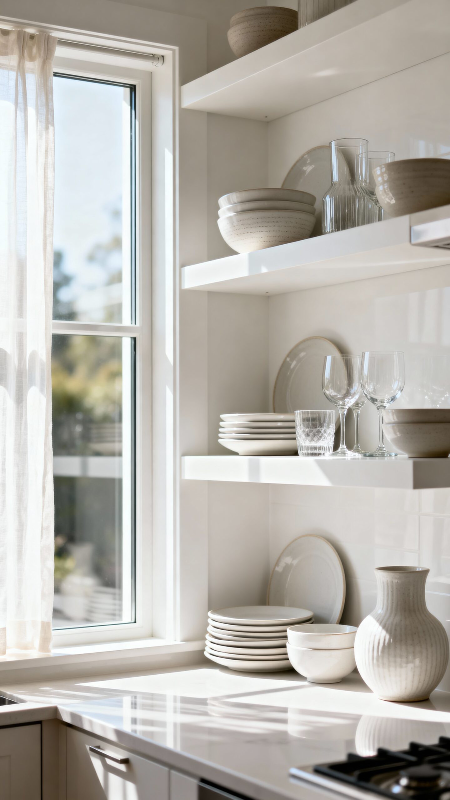 window adjacent open shelves