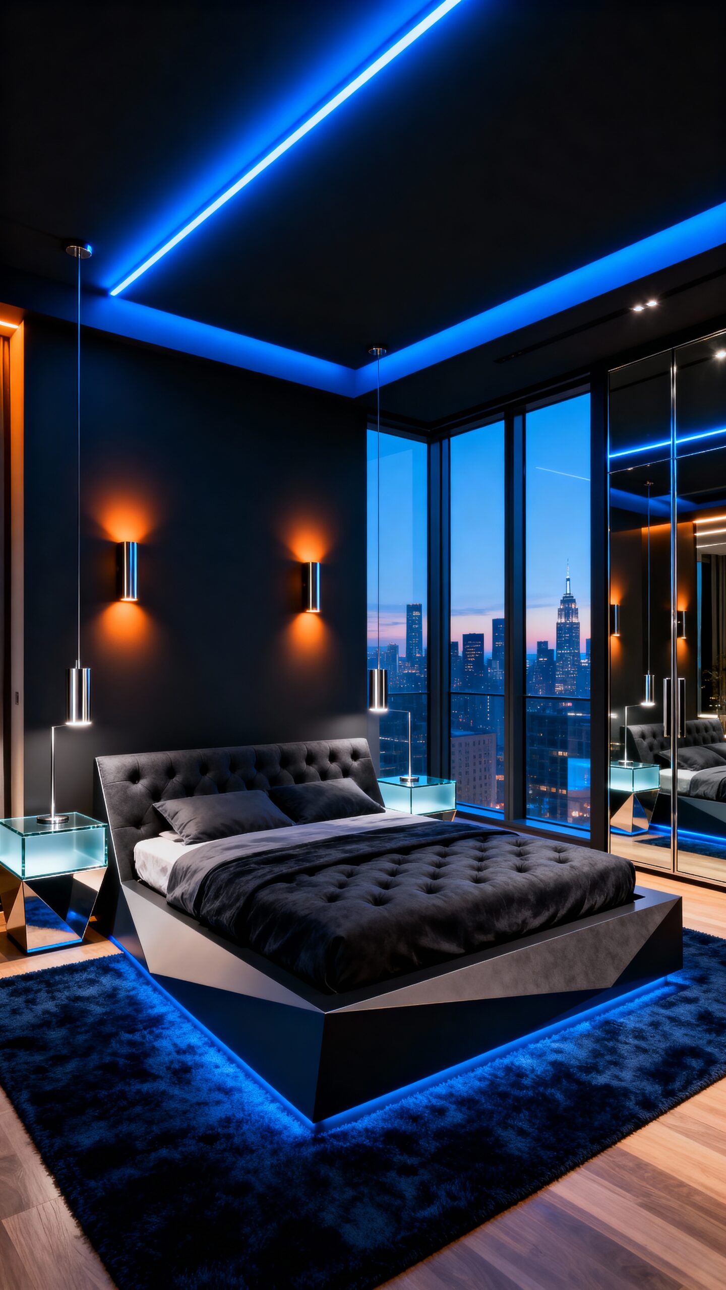 black ceiling blue led lighting