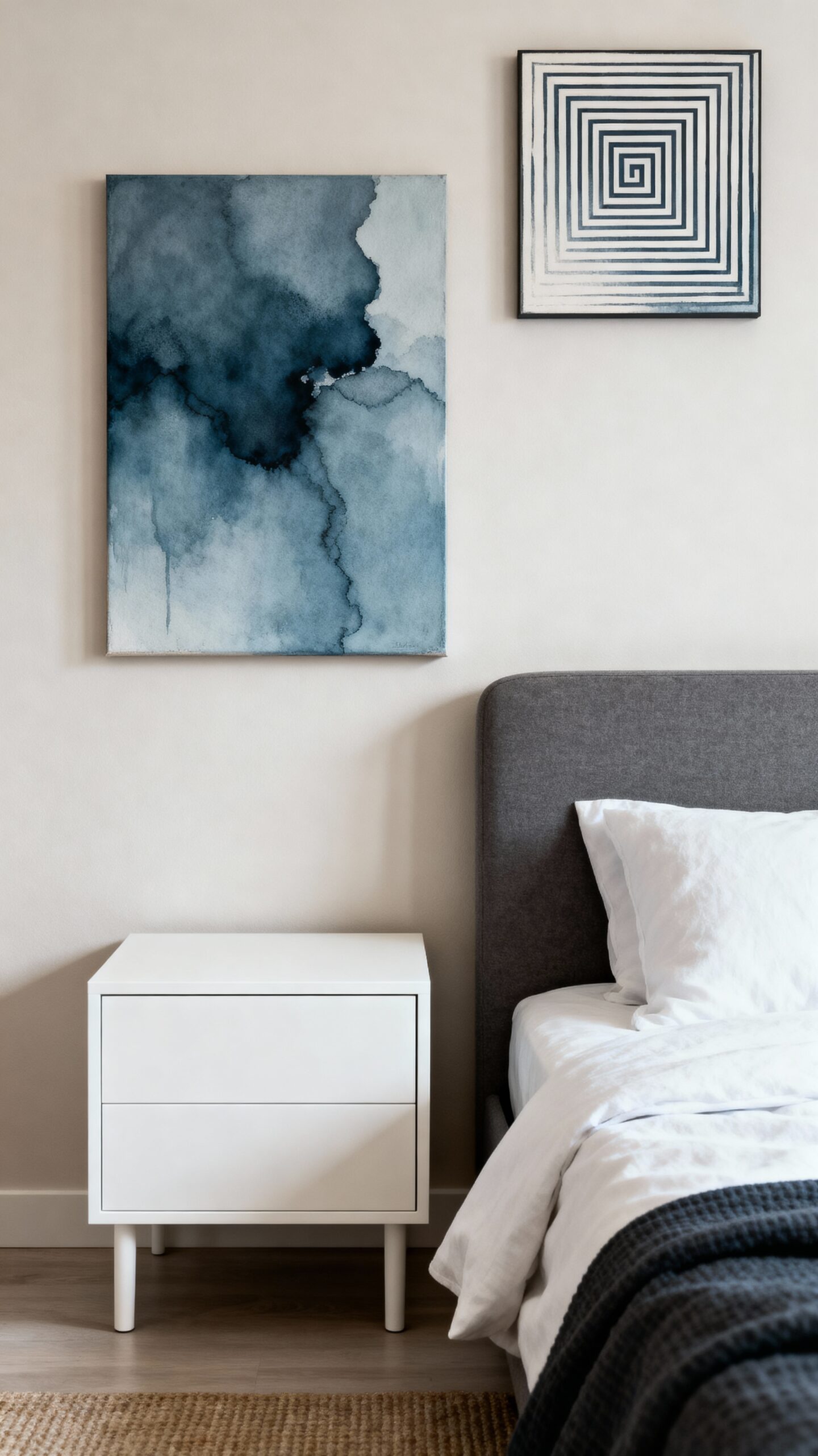 calming dusty blue bedroom artwork