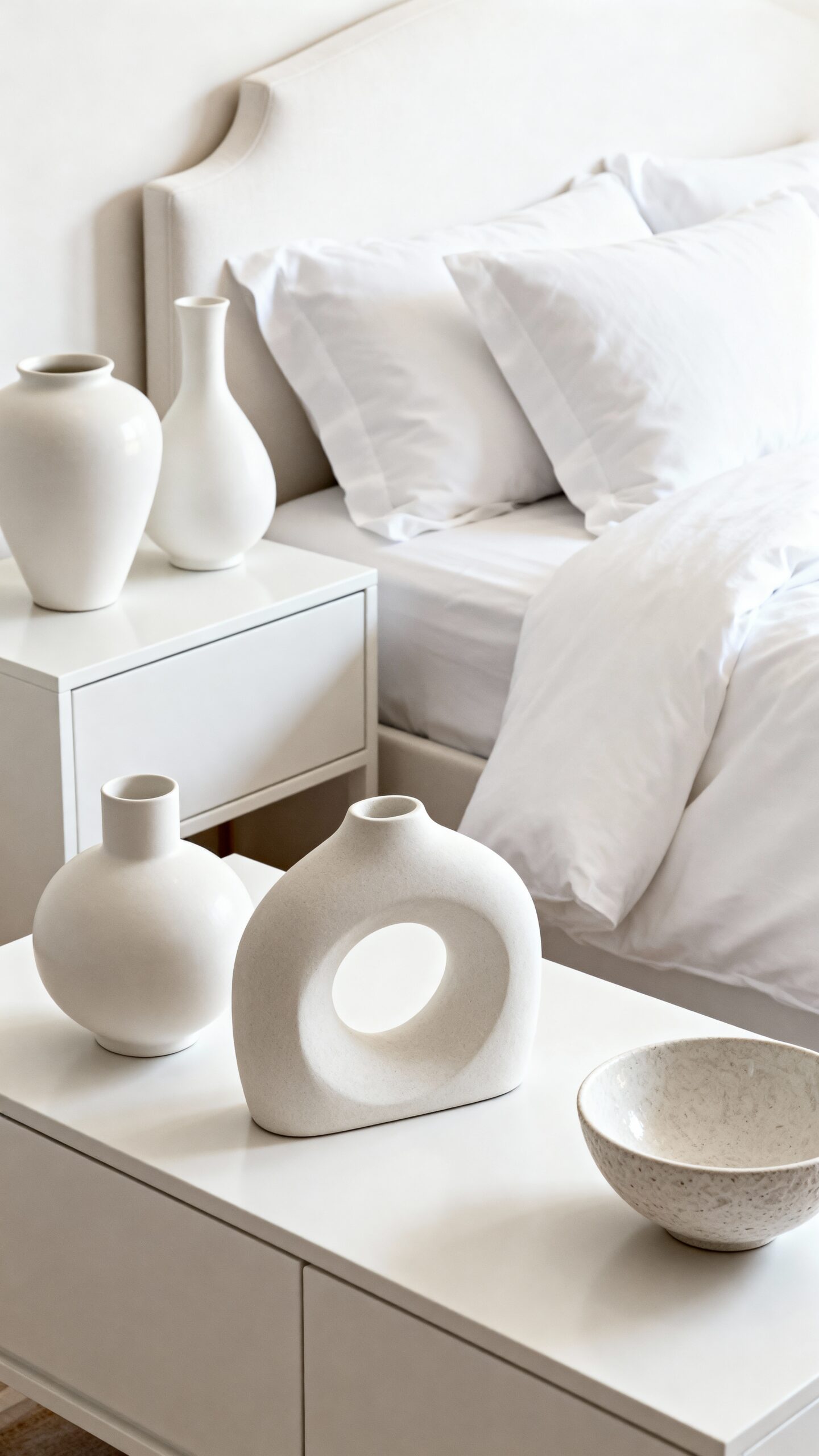ceramics elevate monochromatic bedroom sanctuary