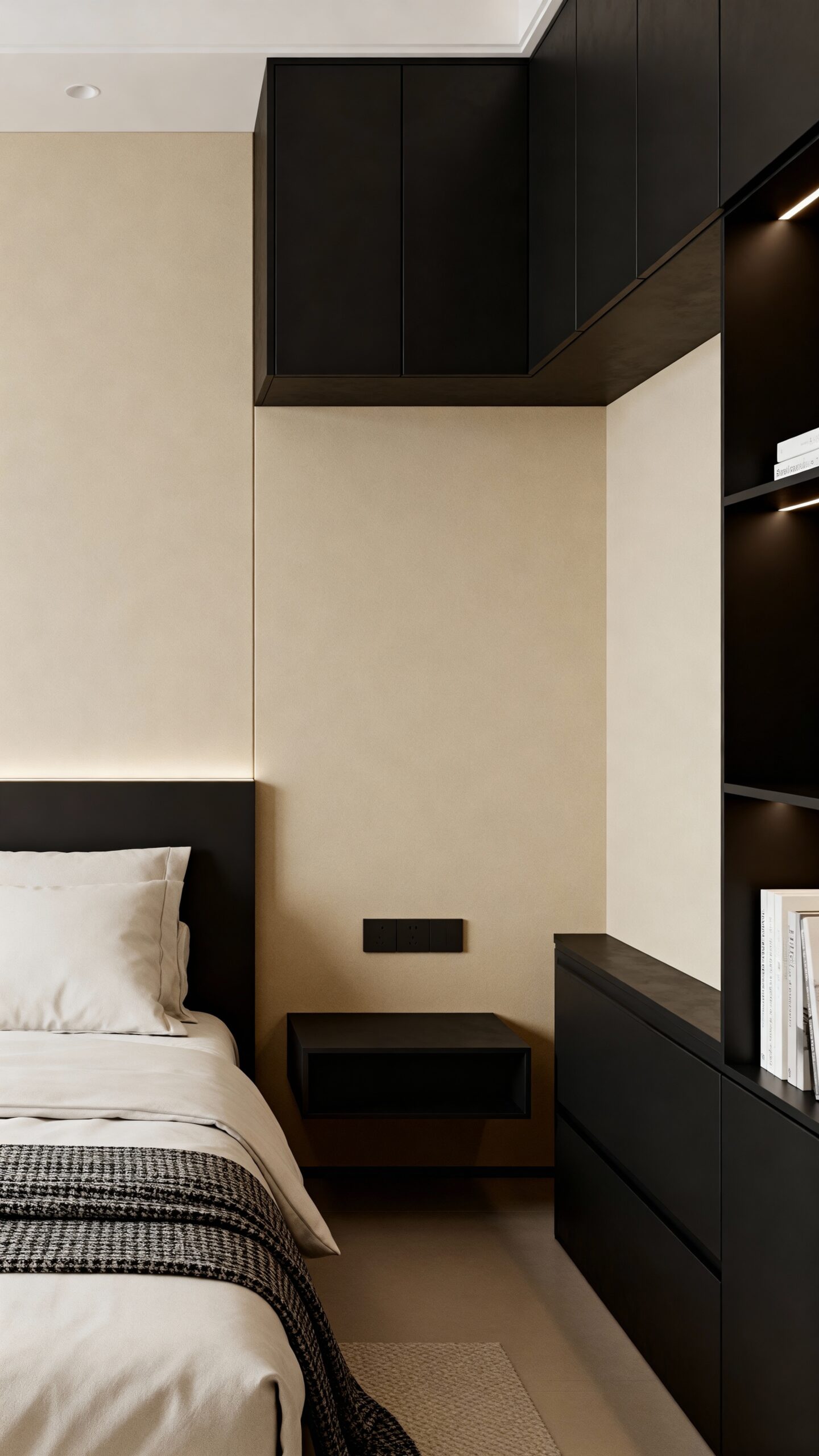 clean minimalist bedroom storage