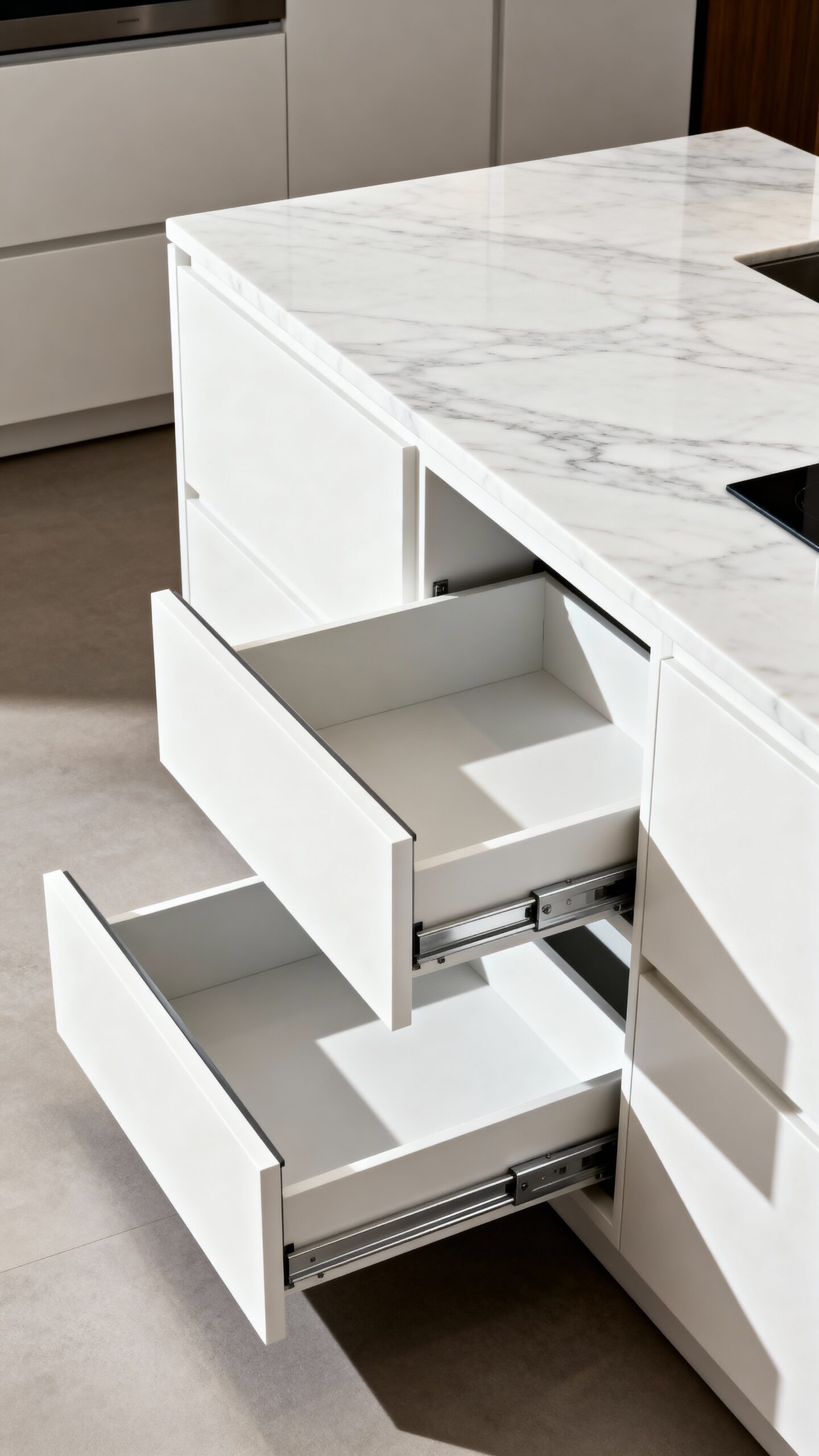 concealed counter storage maximizes kitchen space