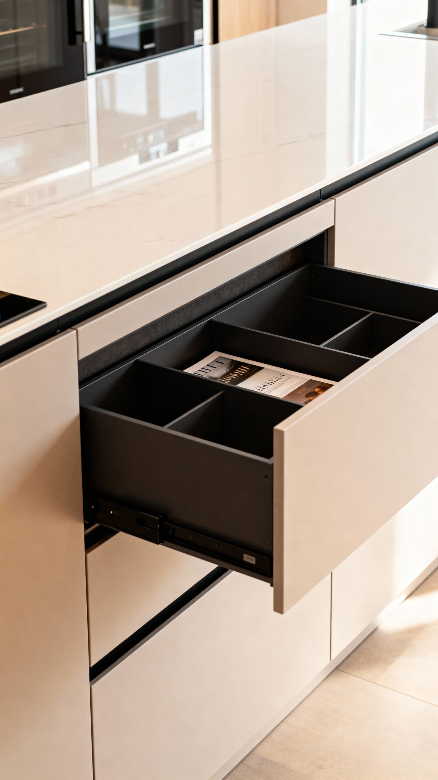 concealed storage reduces kitchen clutter