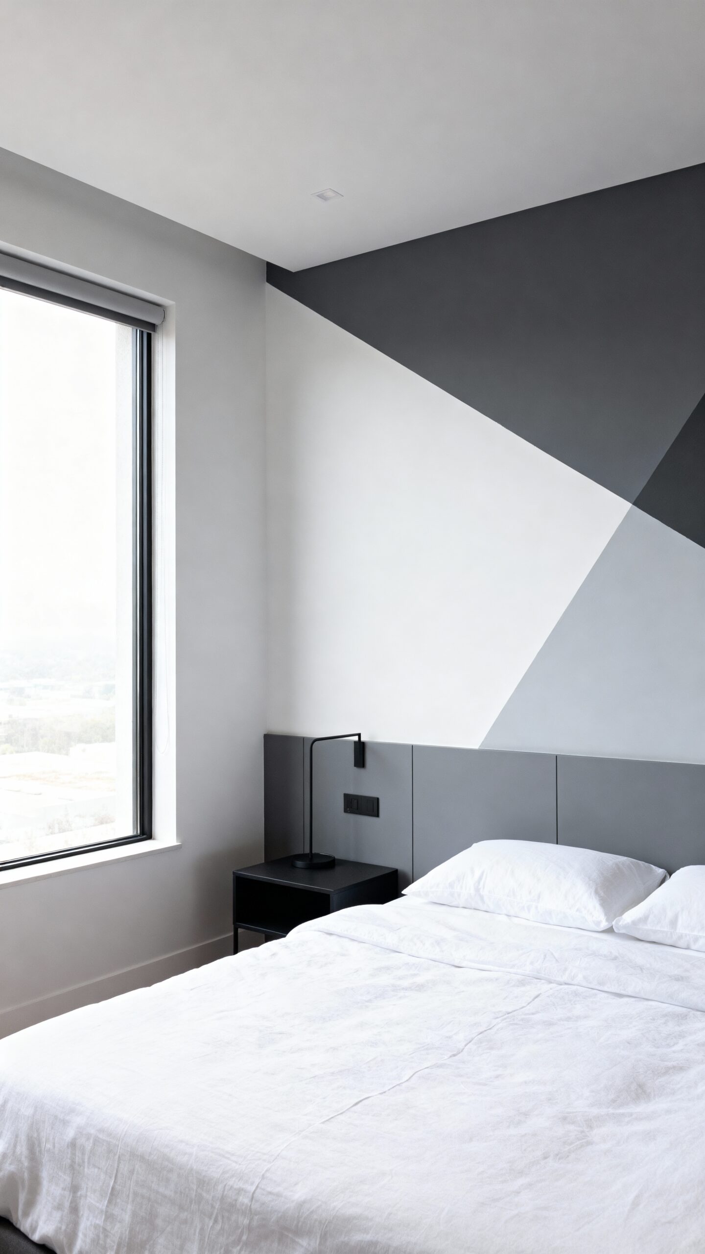 contrasting grey and white accent wall