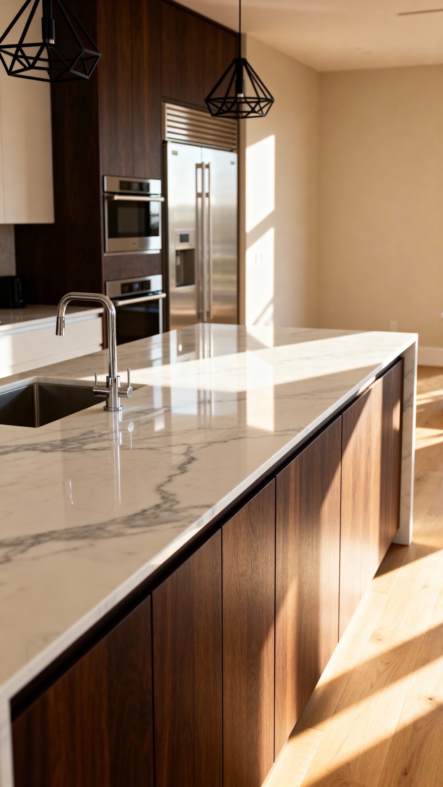 contrasting materials create dynamic kitchen islands