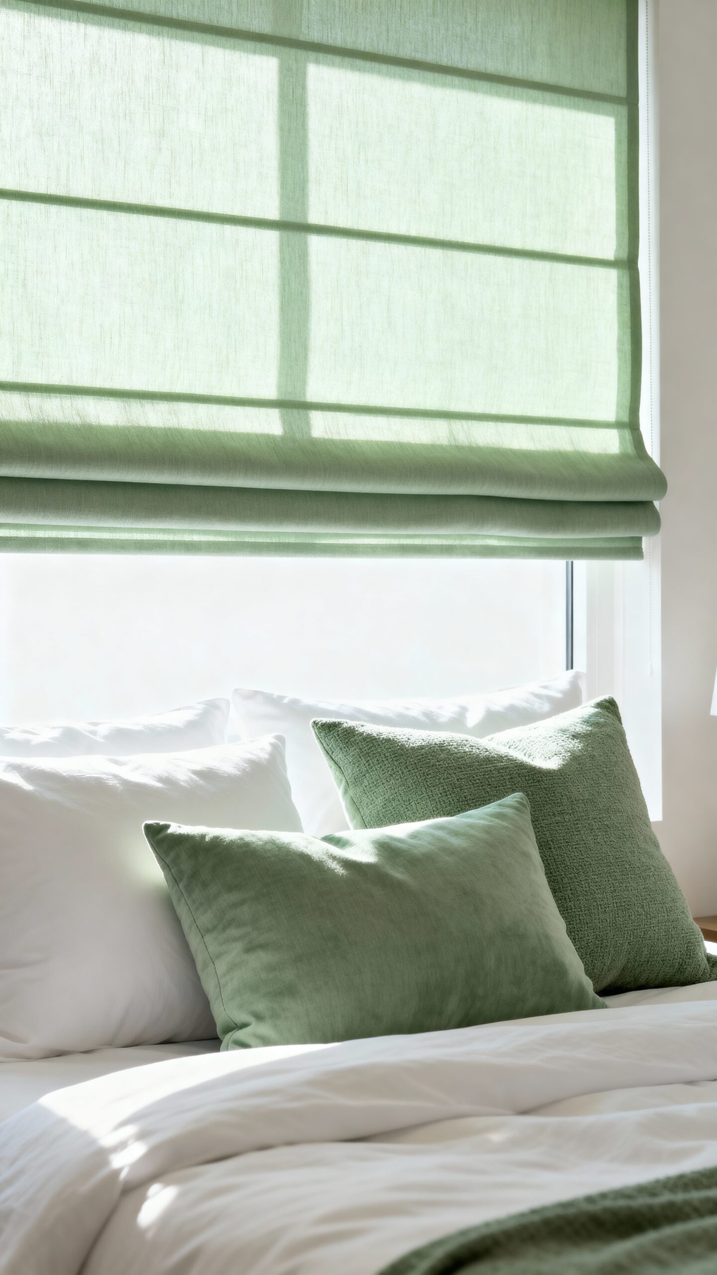 coordinated green window and decor