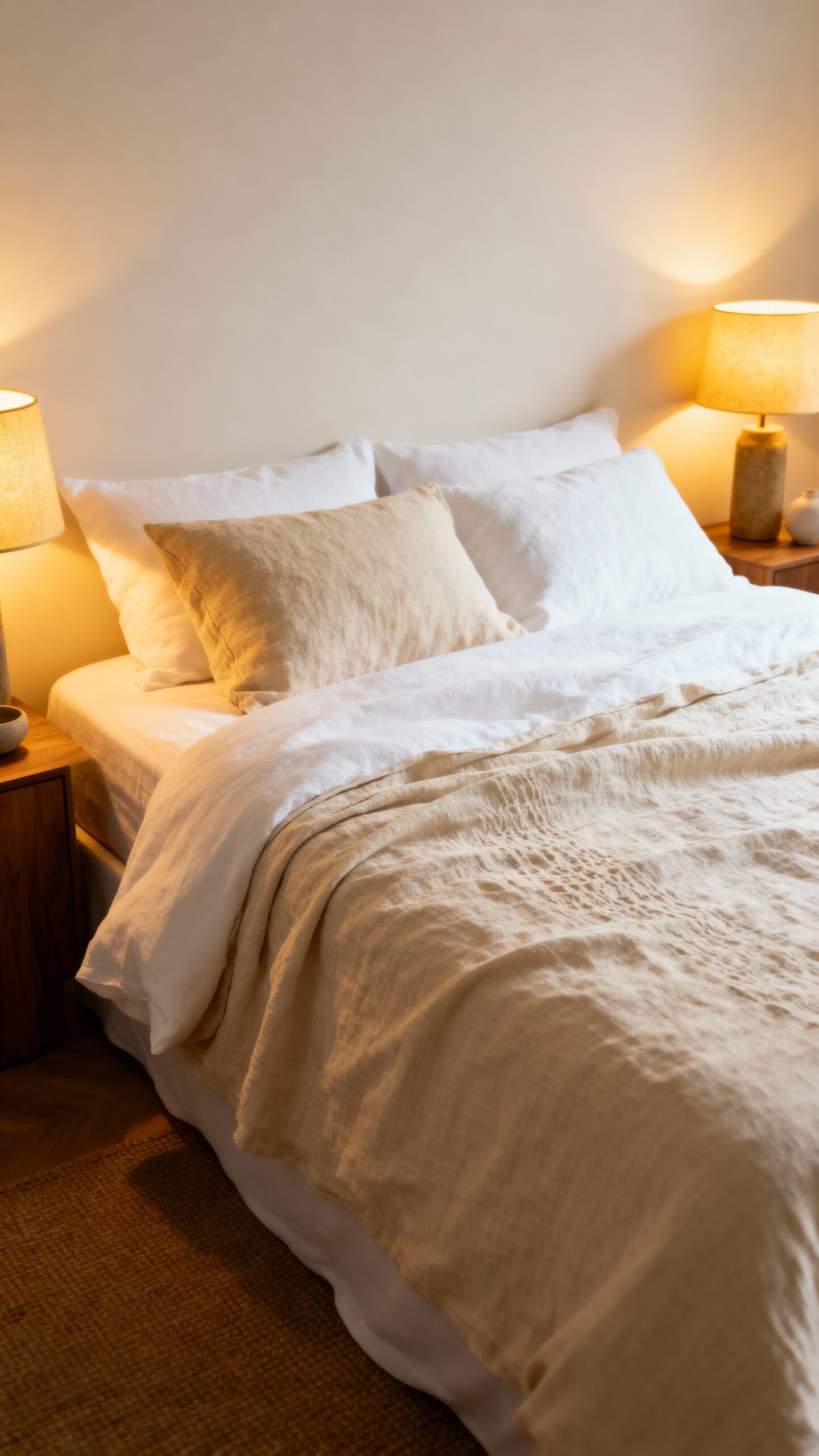 cozy ambient lighting enhances neutral palette