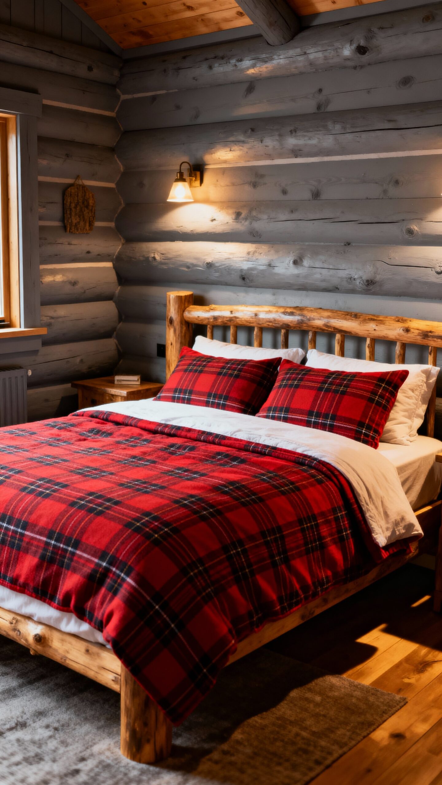 cozy cabin inspired plaid bedroom retreat