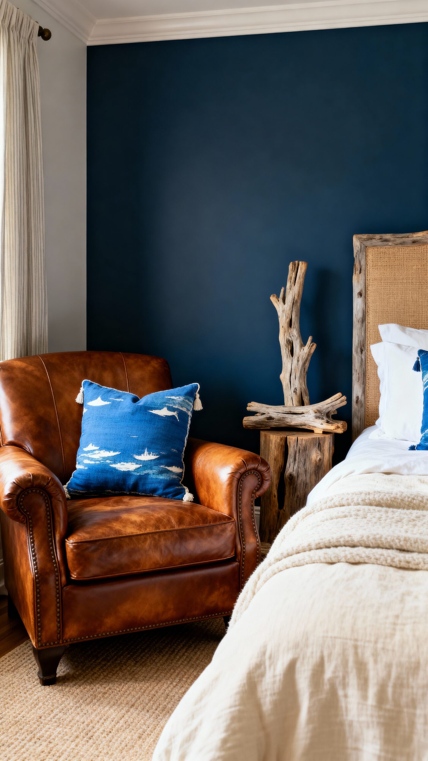 cozy coastal leather bedroom retreat