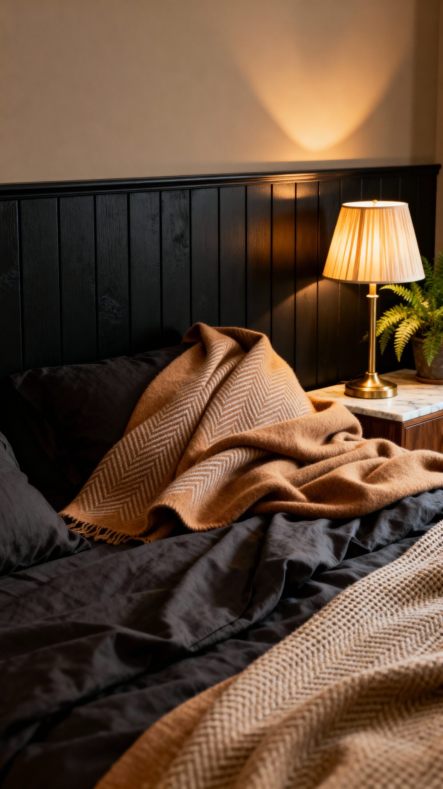 cozy contrasted organic bedroom sanctuary