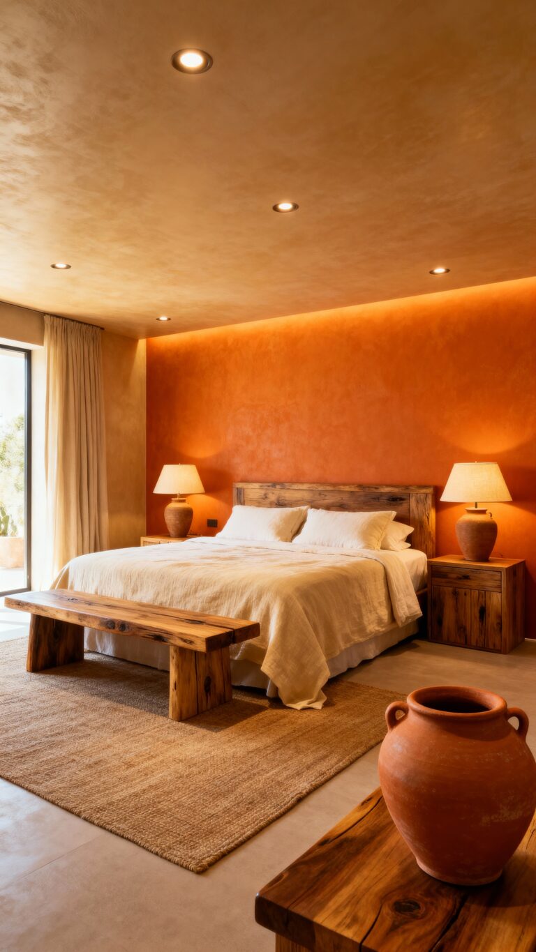 cozy earthy burnt orange bedroom
