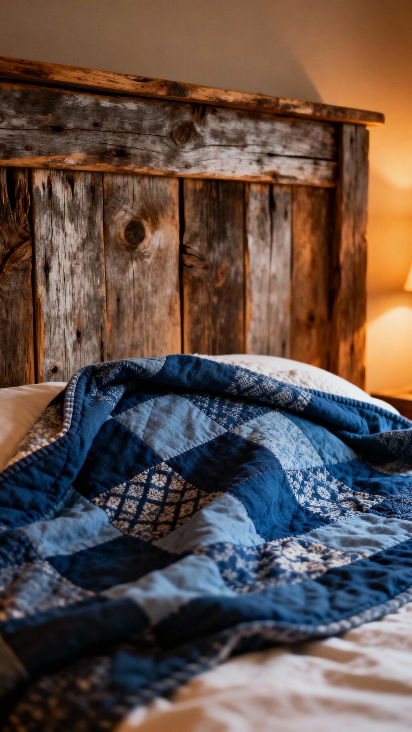 cozy farmhouse vintage blue quilts