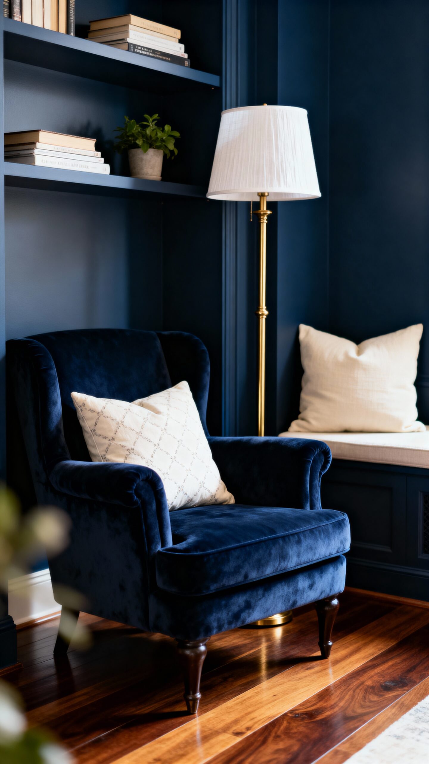 cozy intimate navy reading retreat
