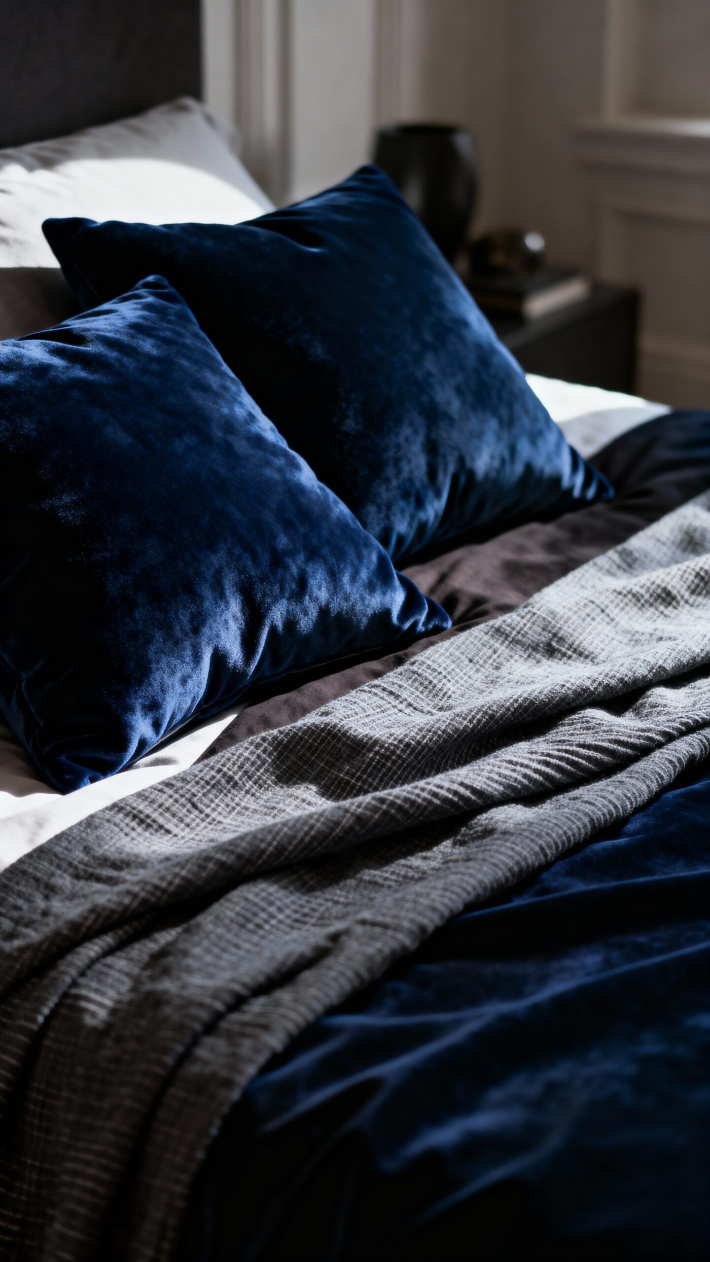 cozy layered navy charcoal textiles