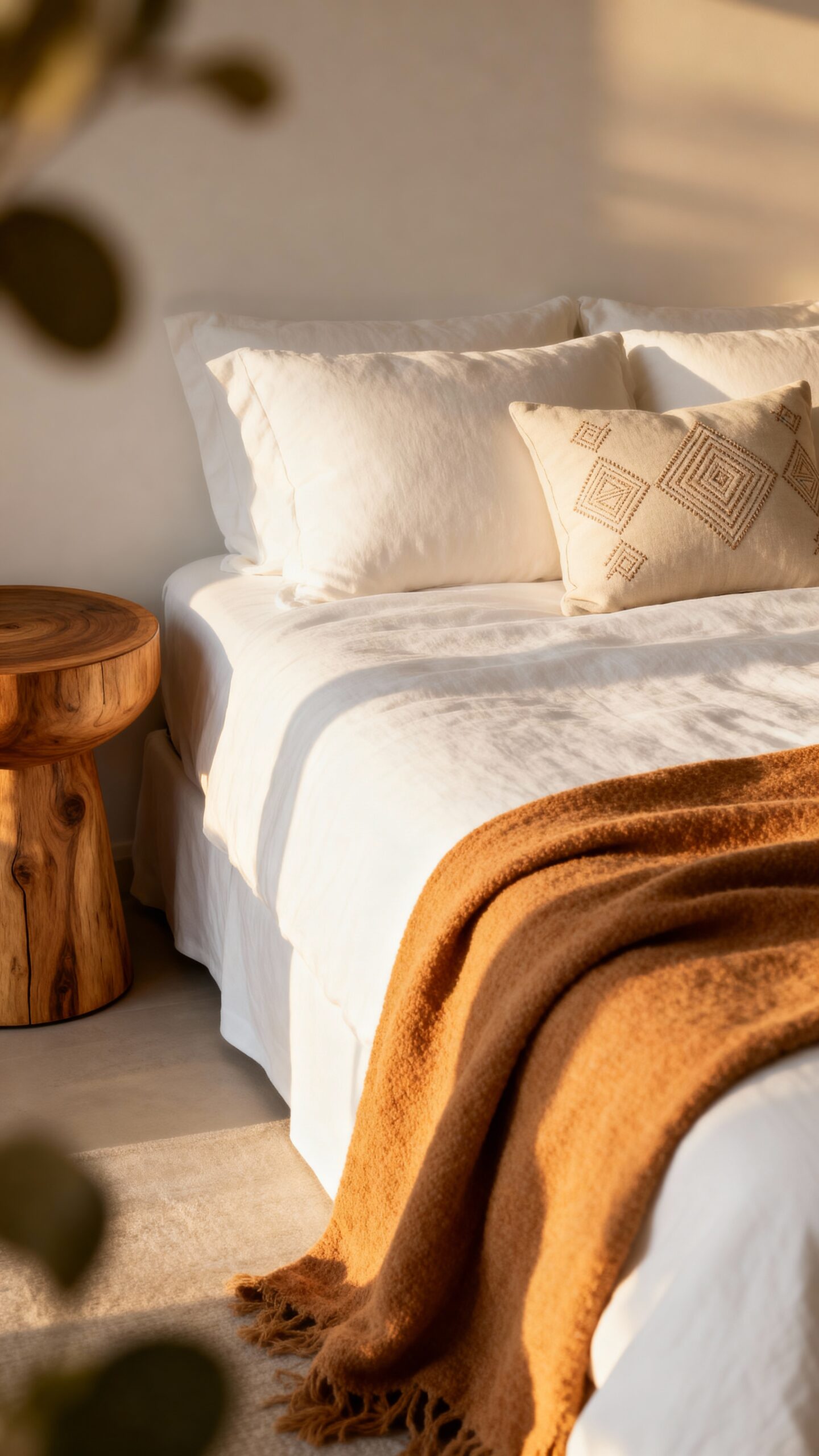 cozy layered sophisticated off white bedroom