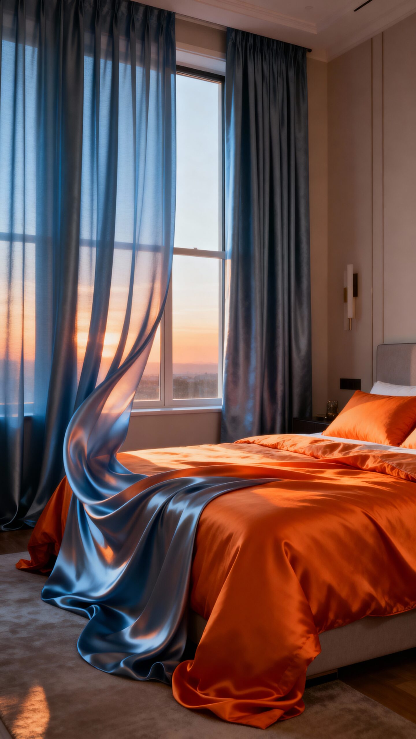 cozy sunset orange calming steel blue