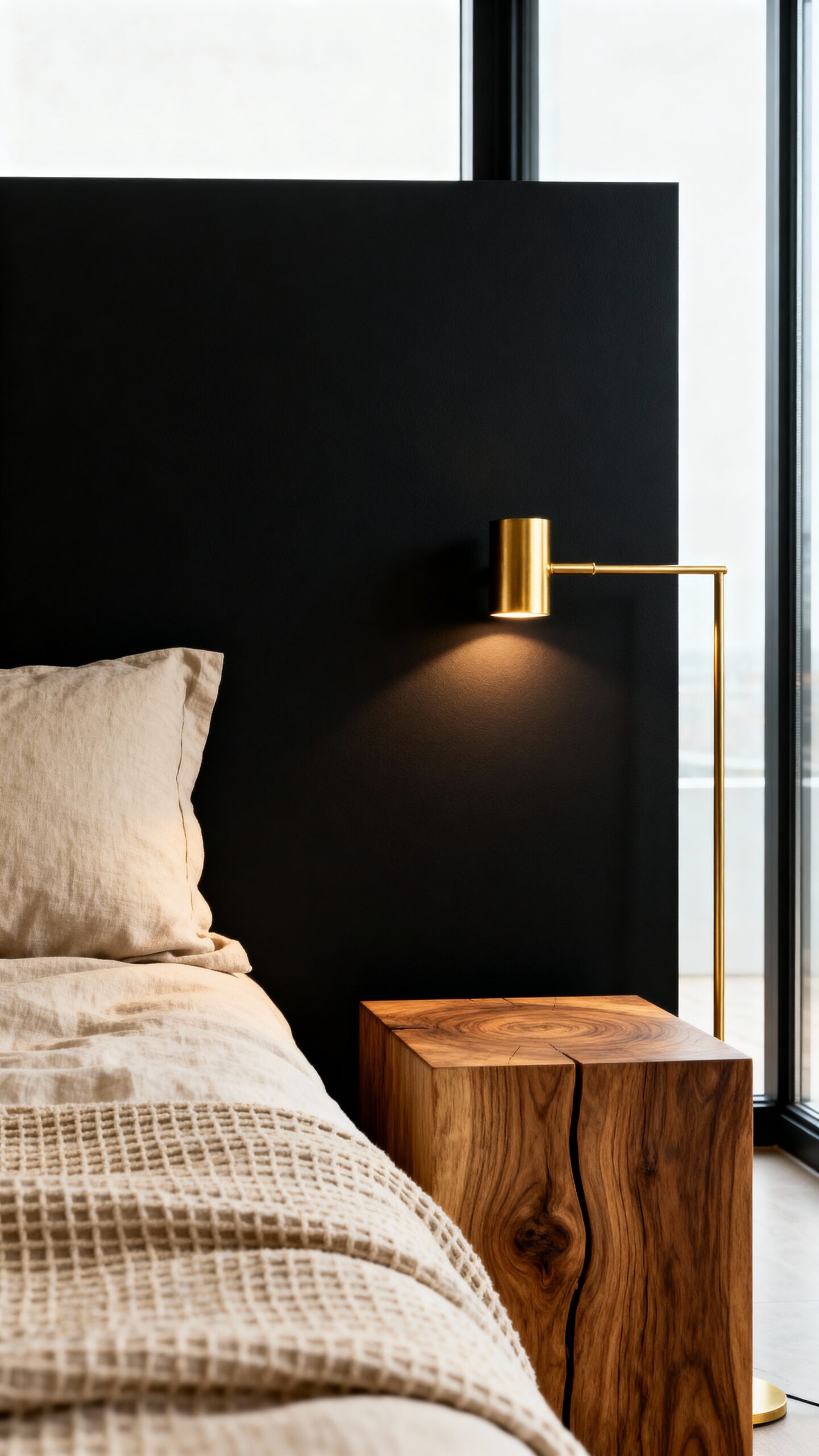 dramatic black and beige bedroom decor