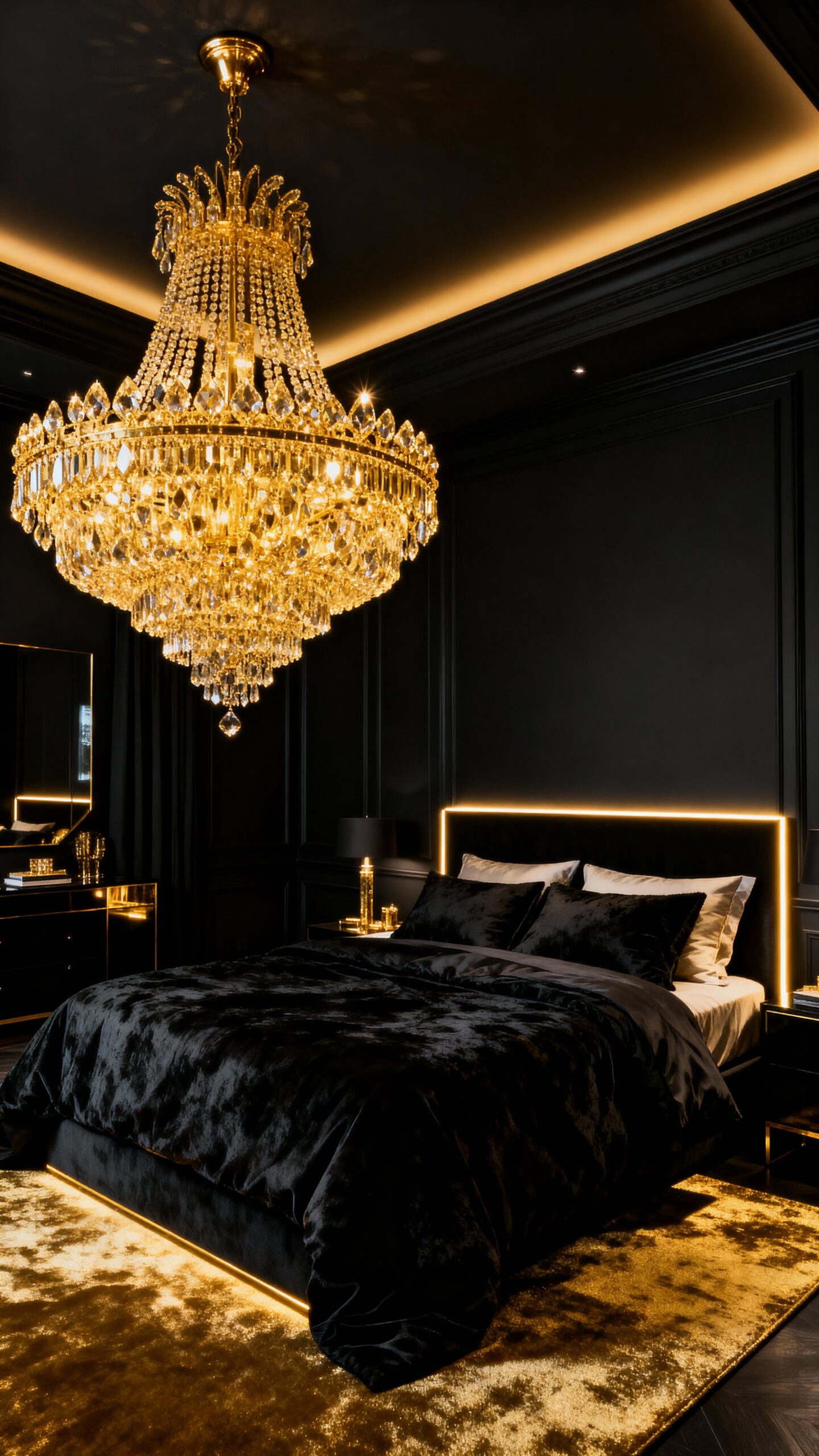 dramatic contrast luxurious ambiance sophisticated sanctuary