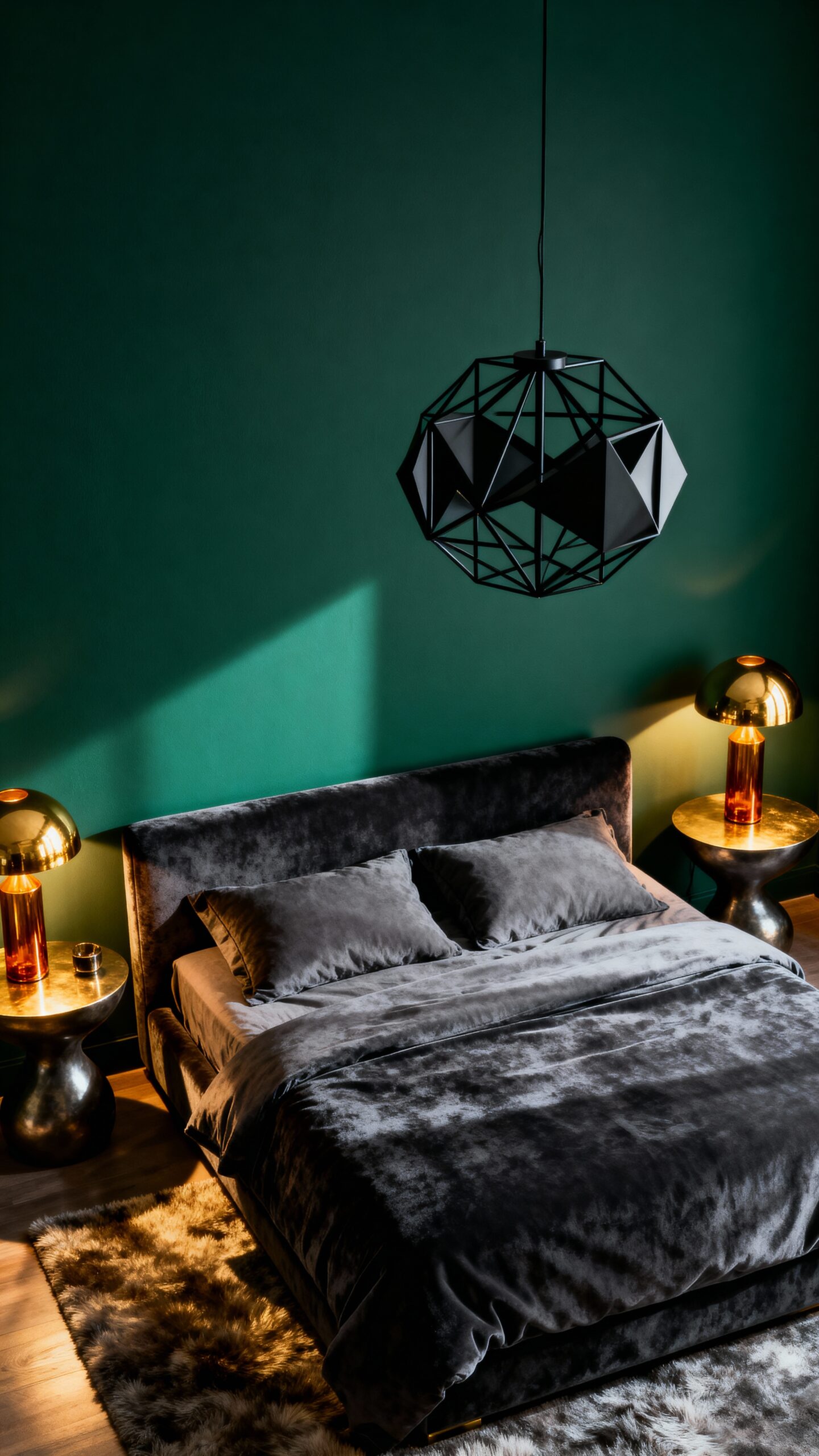 dramatic emerald charcoal bedroom luxury retreat