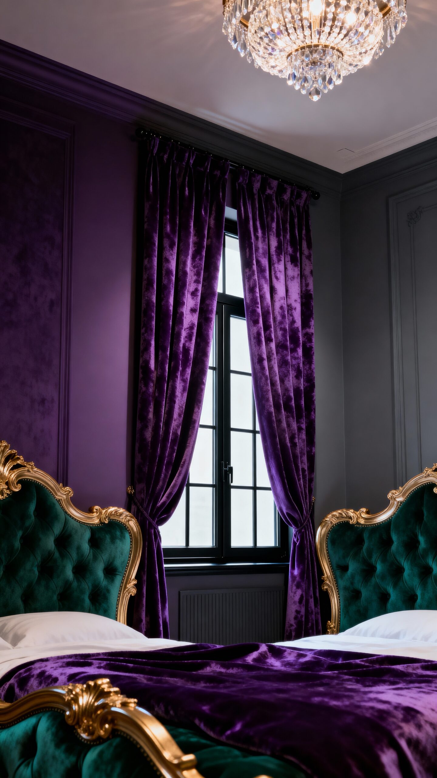 dramatic luxurious eggplant curtain focal point