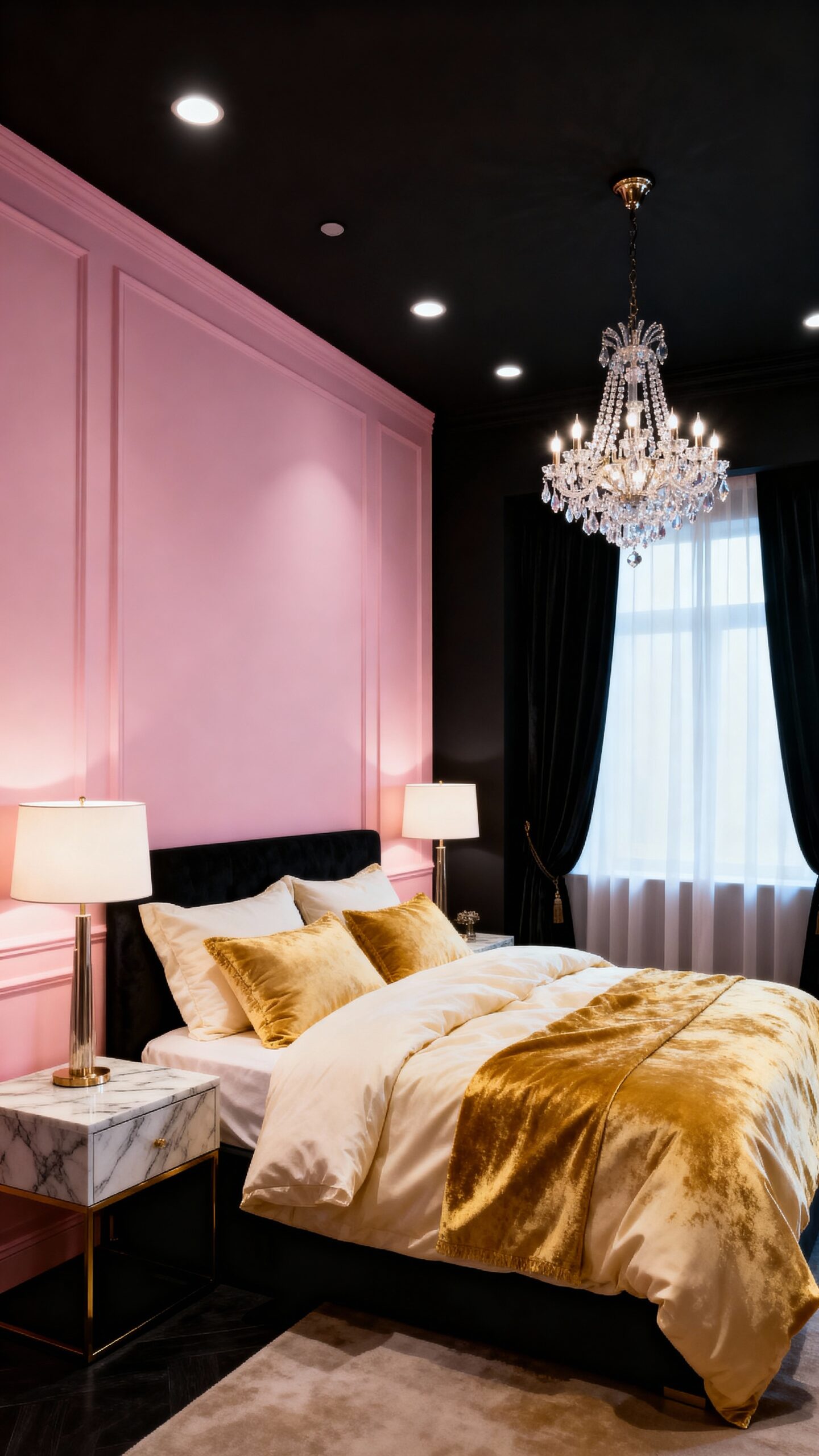 dramatic ombre pink to black wall gradient