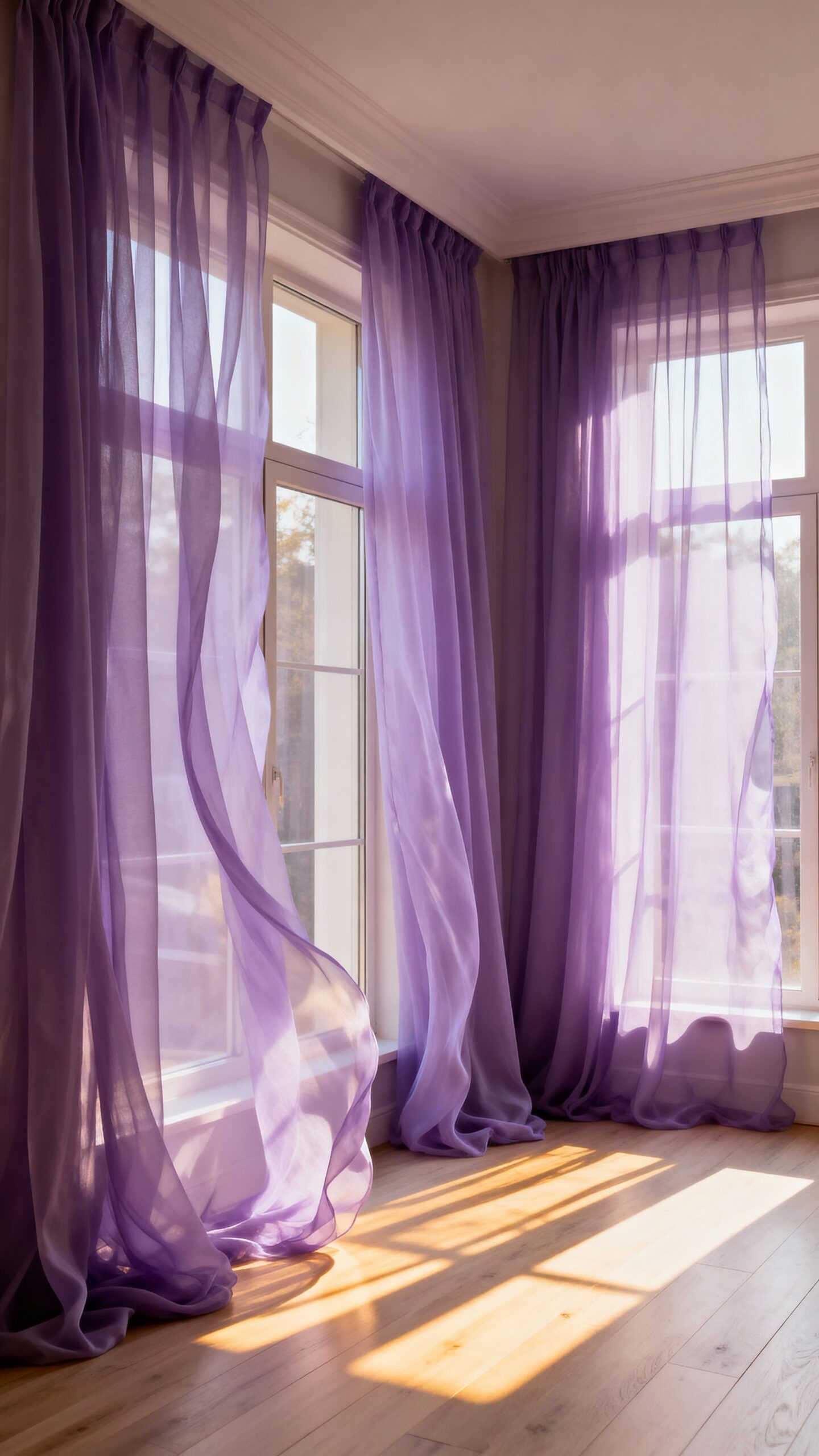 dreamy ethereal layered lavender window treatments