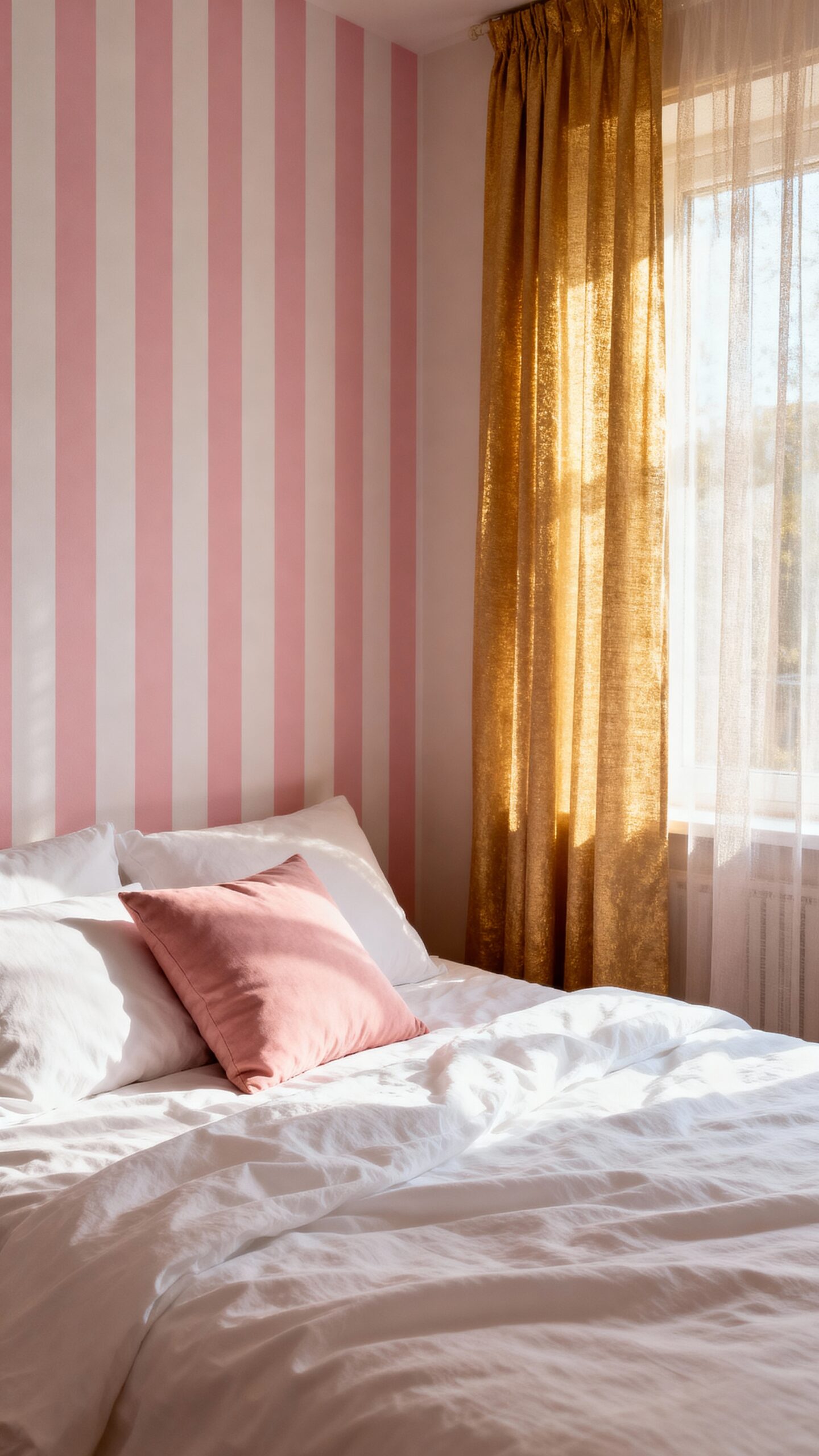 elegant bold striped bedroom feature
