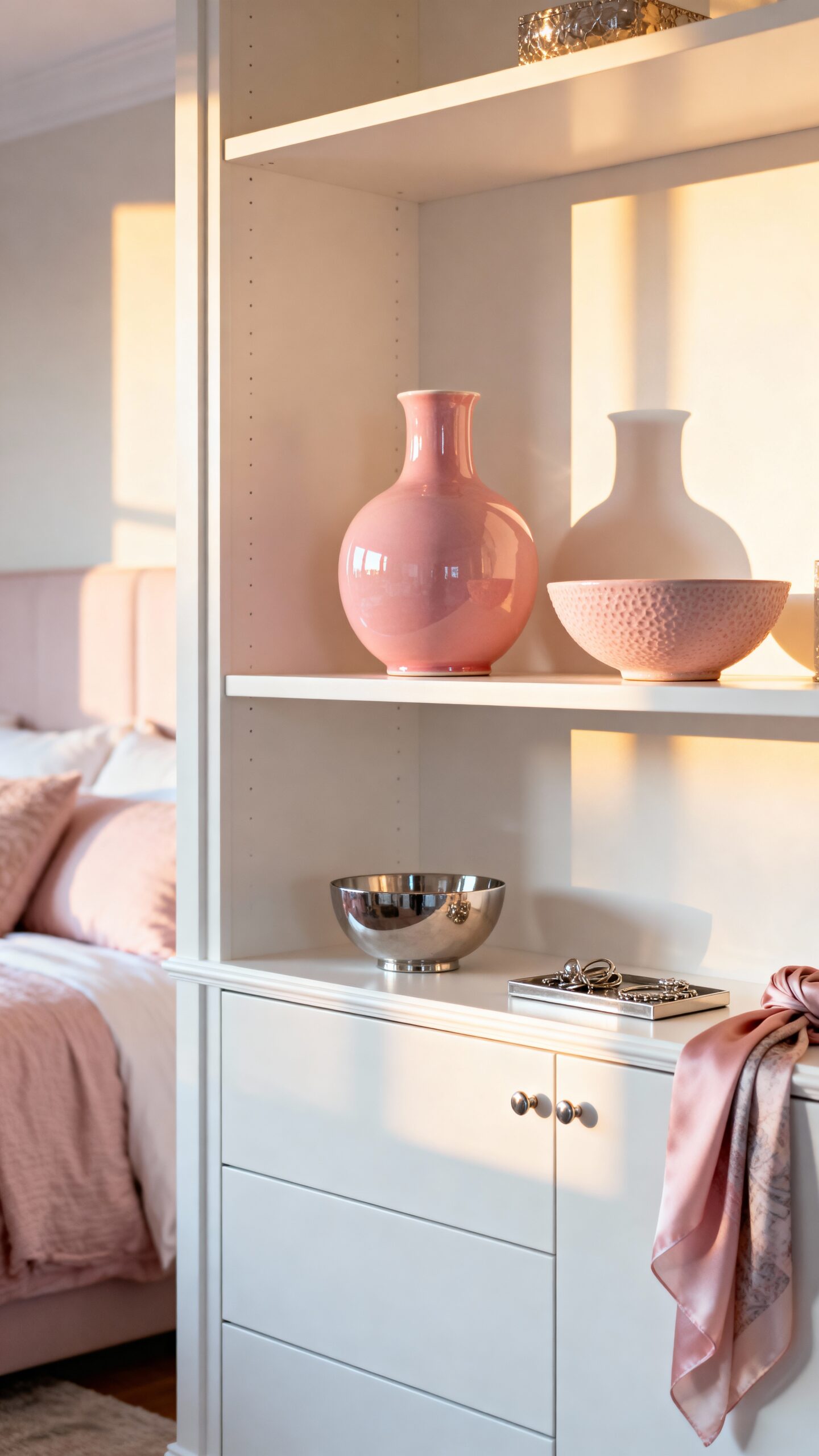 elegant contrast with pink accents