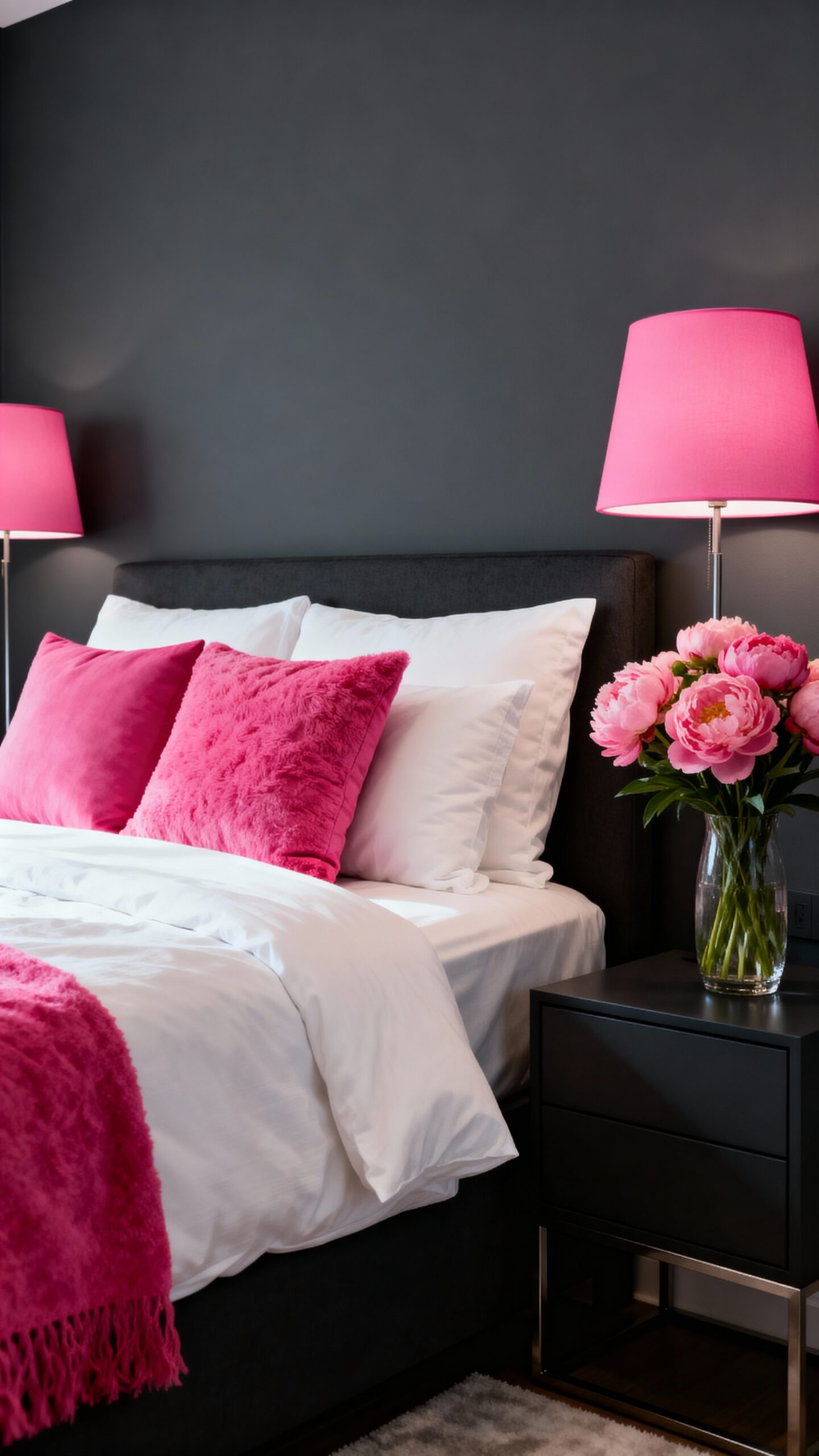 elegant monochromatic grey pink accents