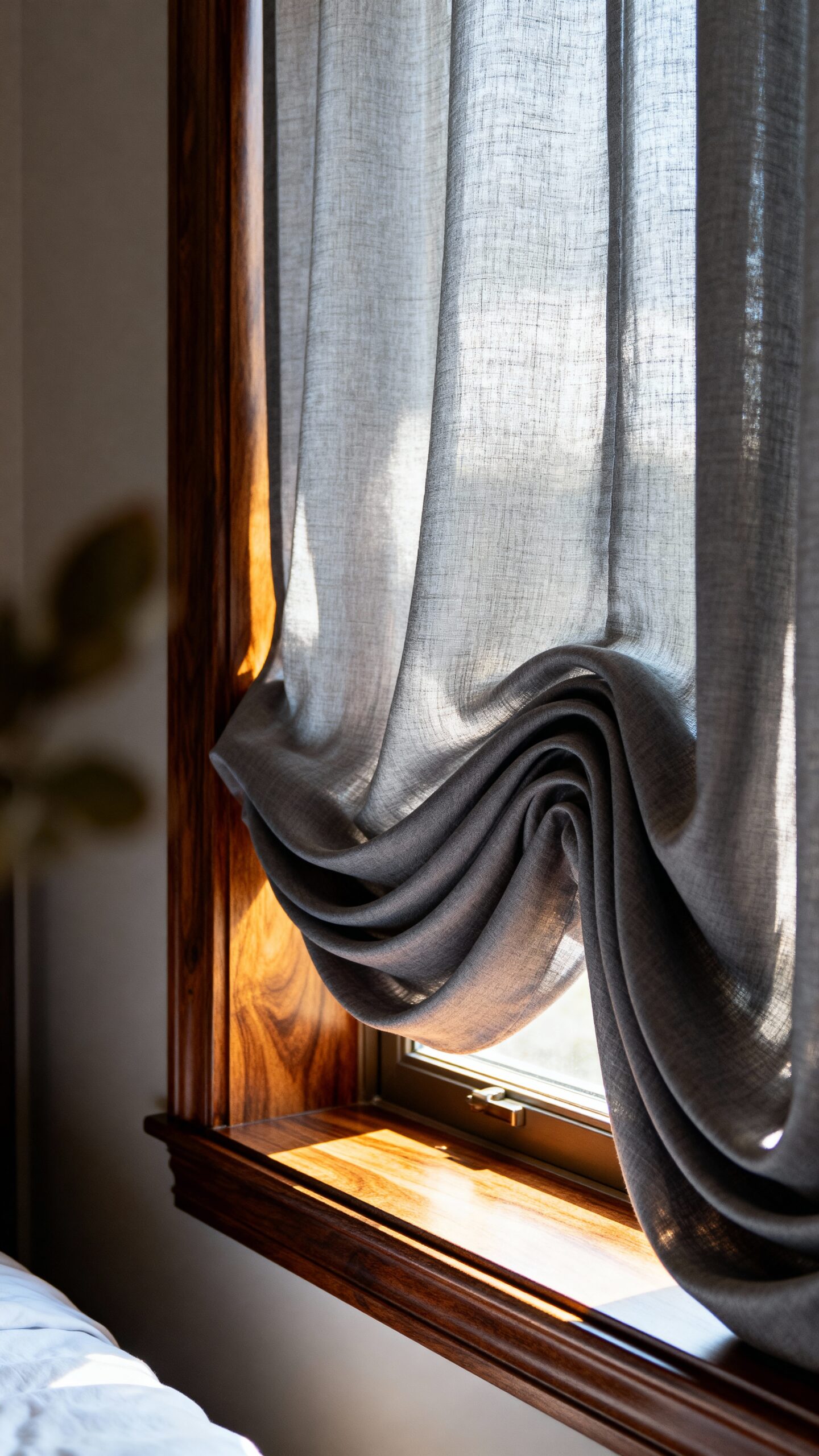 elegant walnut framed pewter grey curtains