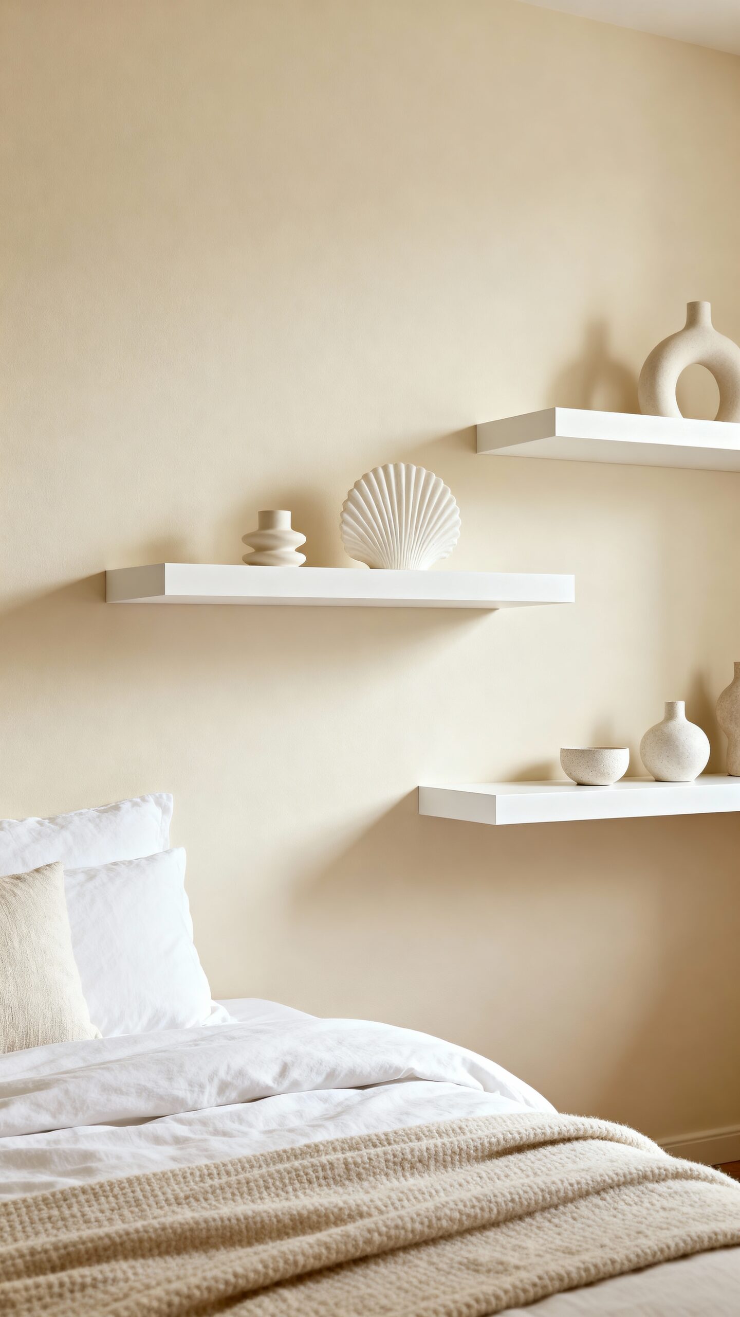 floating shelves enhance bedroom aesthetics