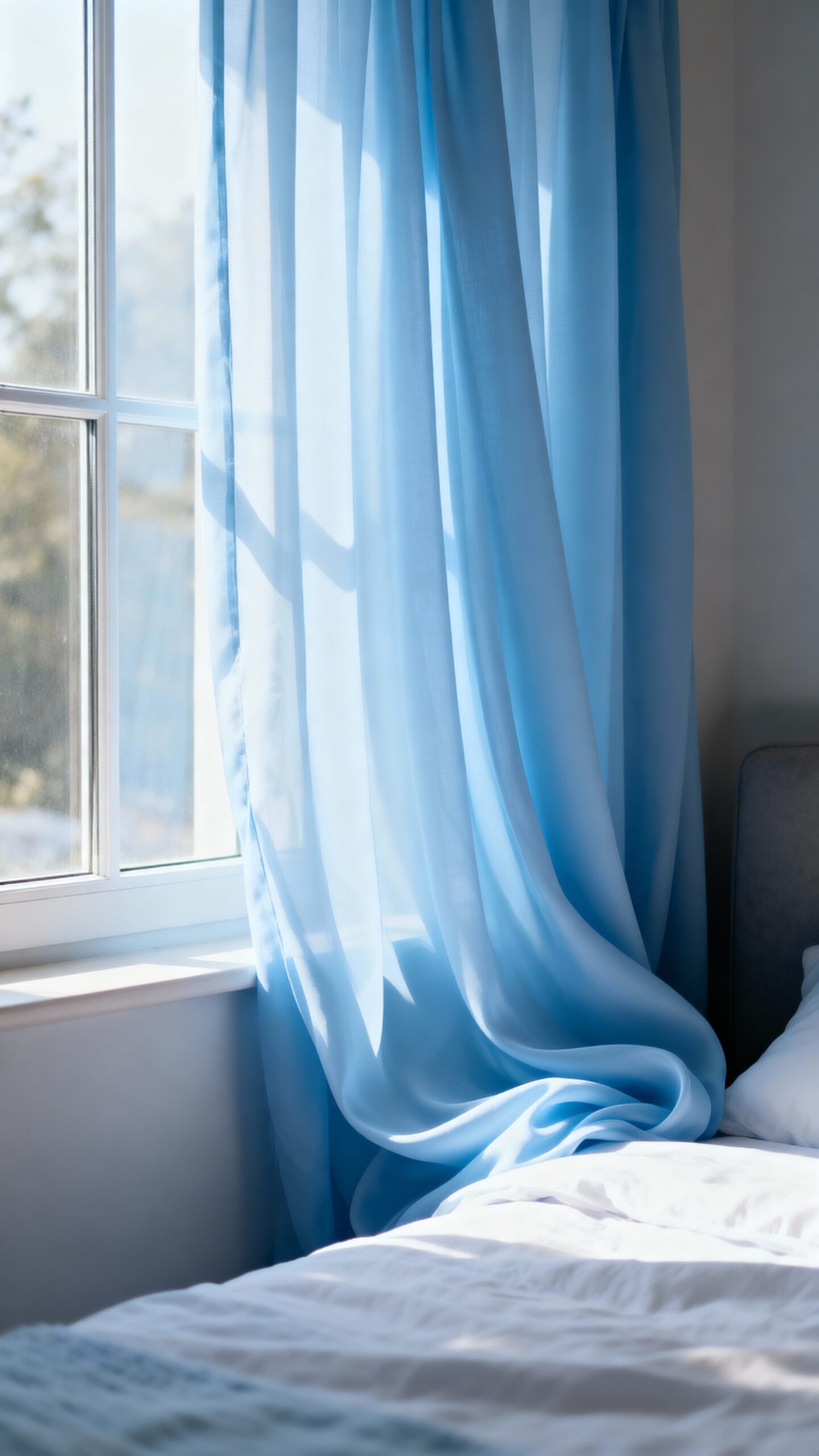 flowing blue curtains enhance privacy style
