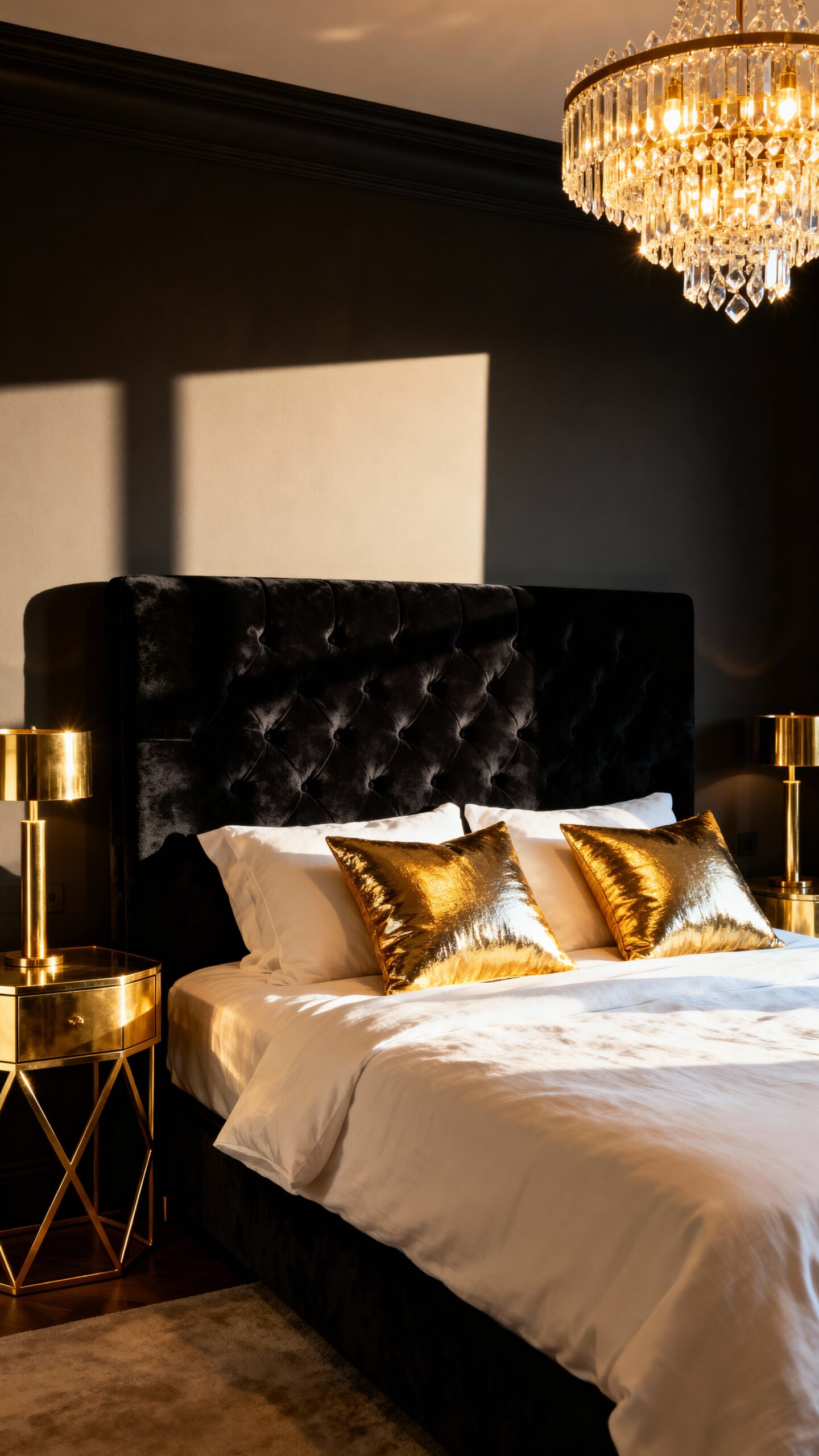 glamorous black and gold bedroom