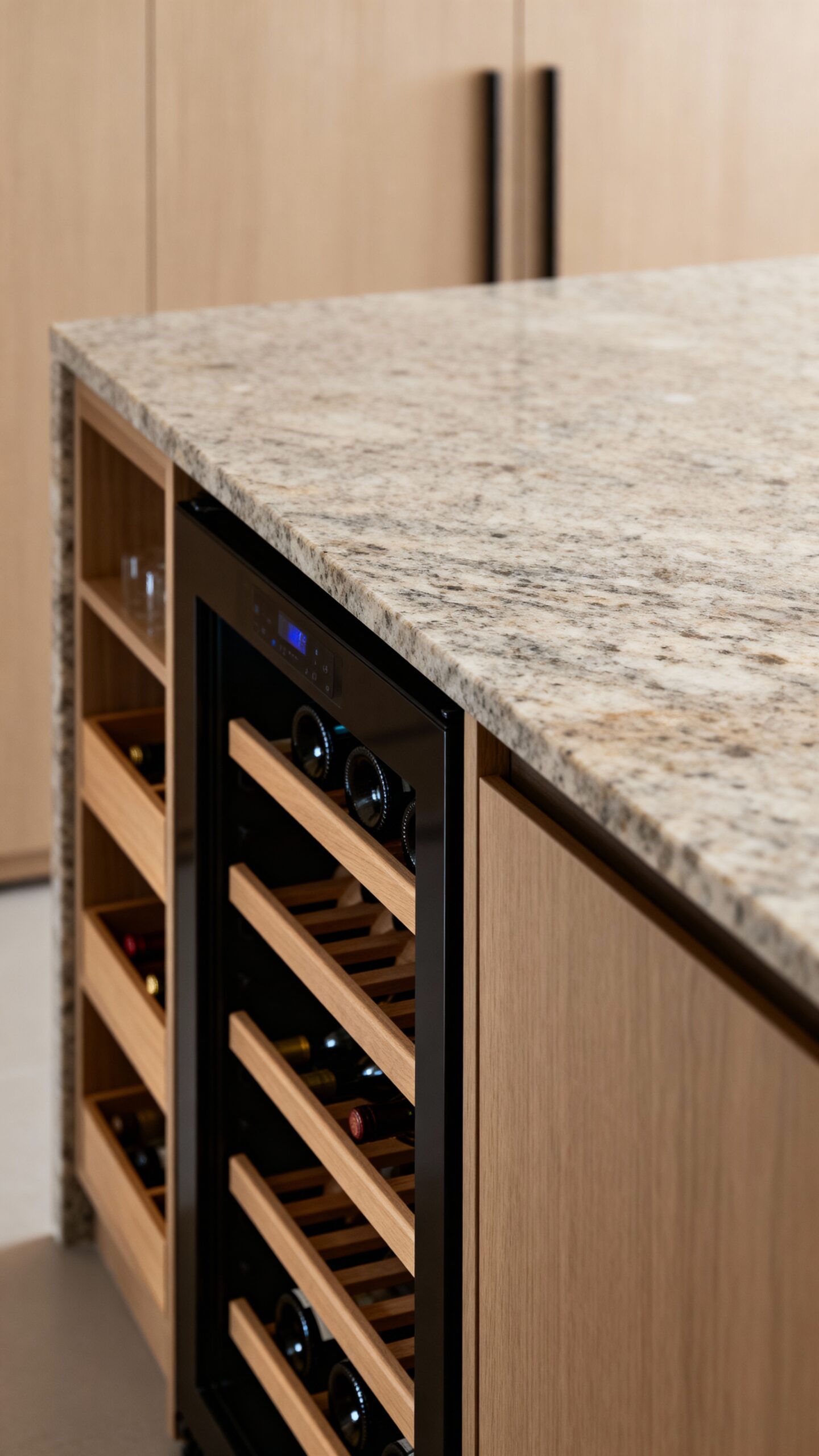 integrated wine storage kitchen island