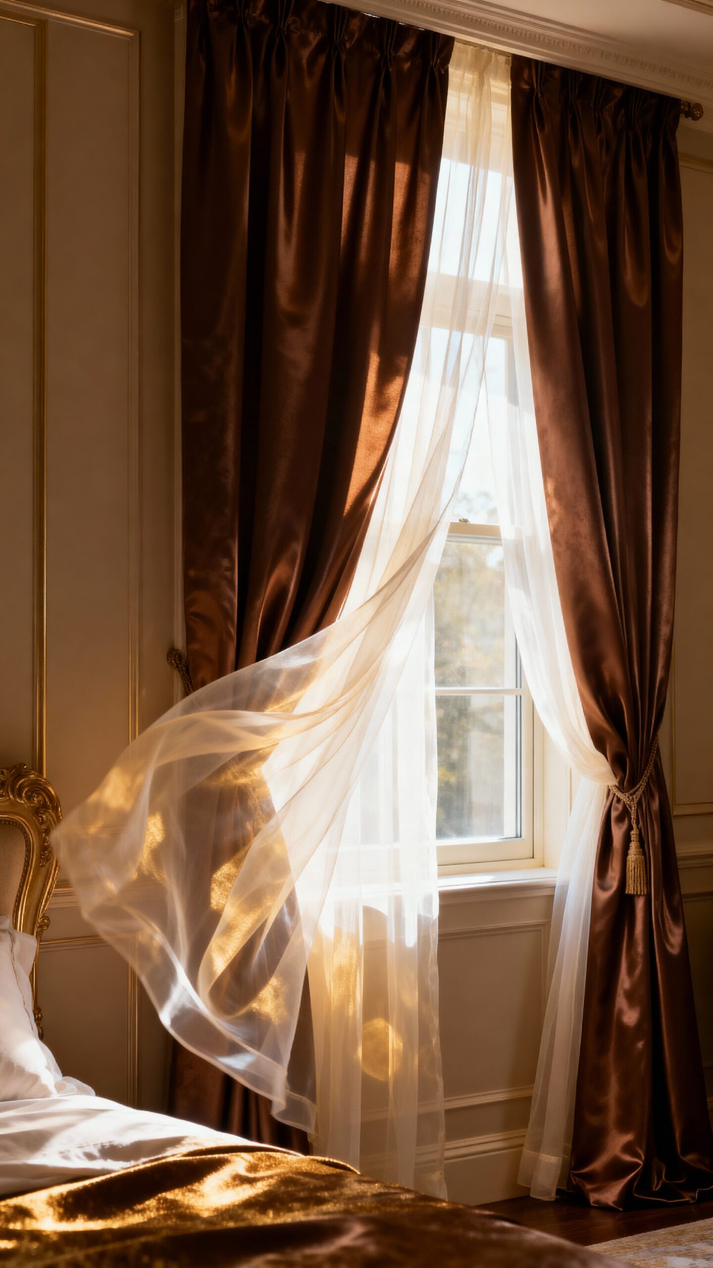 layered luxurious chocolate silk curtains