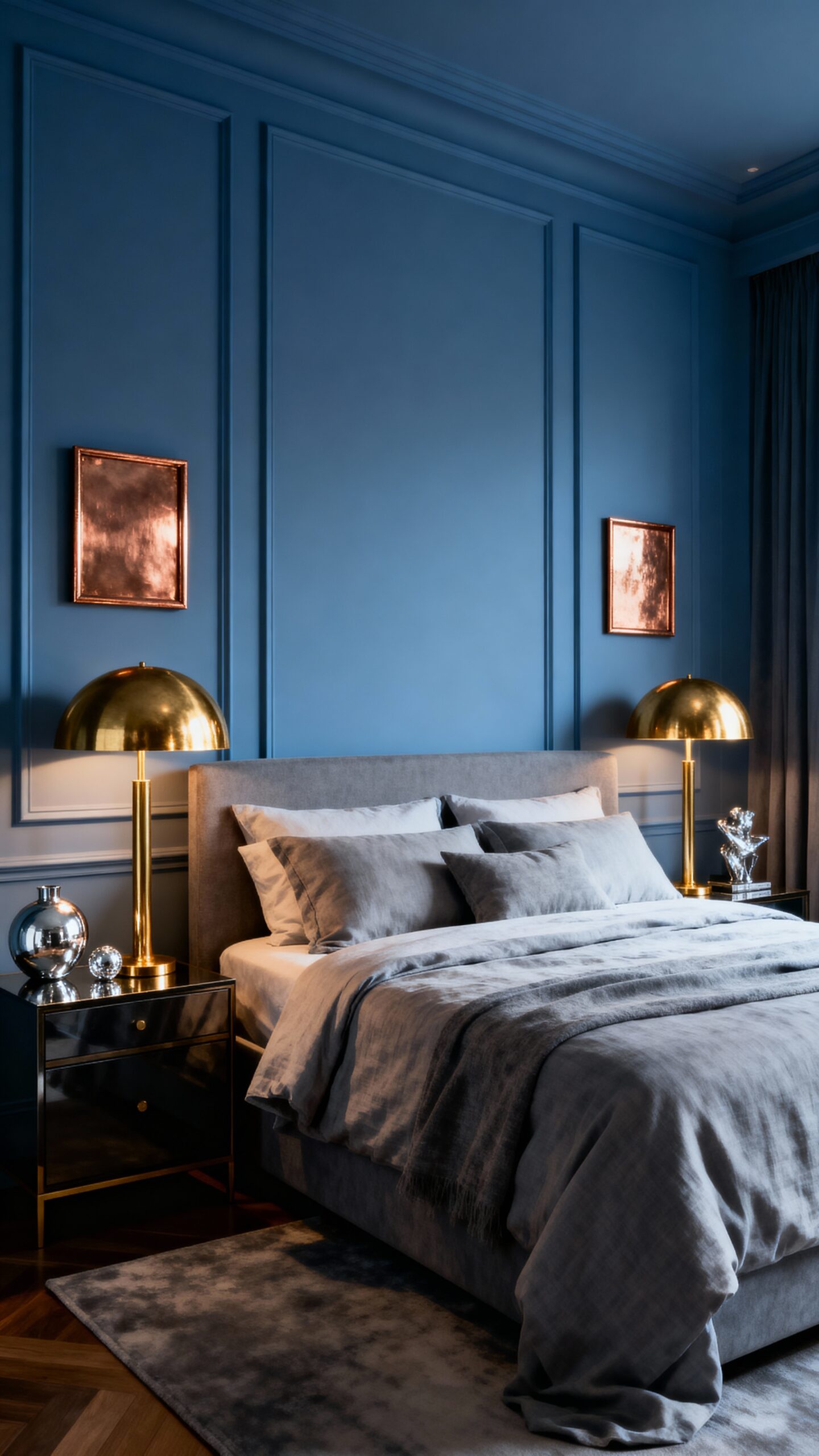 layered metallic accents in serene sanctuary