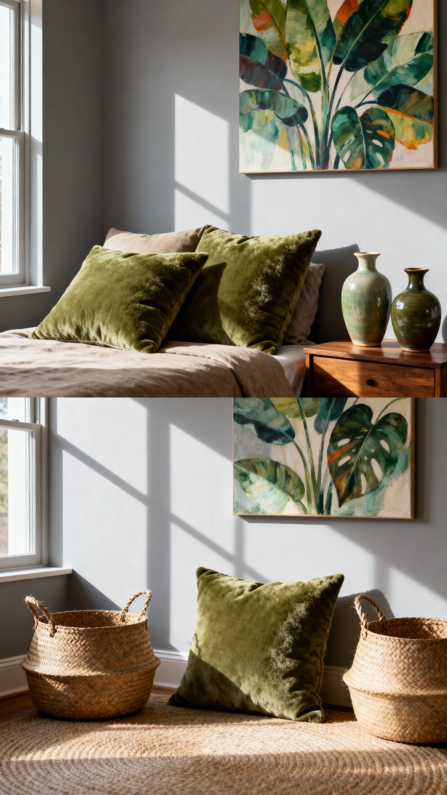 layered minimalist nature inspired olive green accents