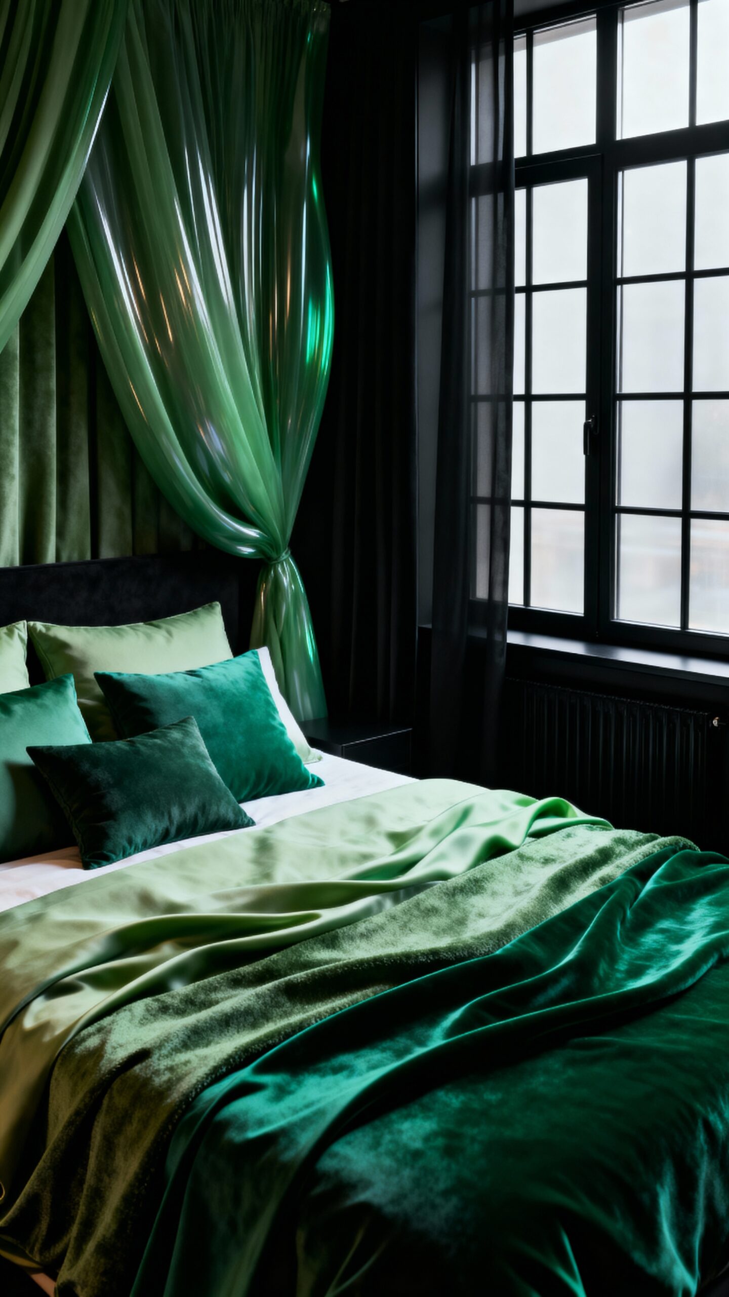 layered monochromatic green bedroom sanctuary