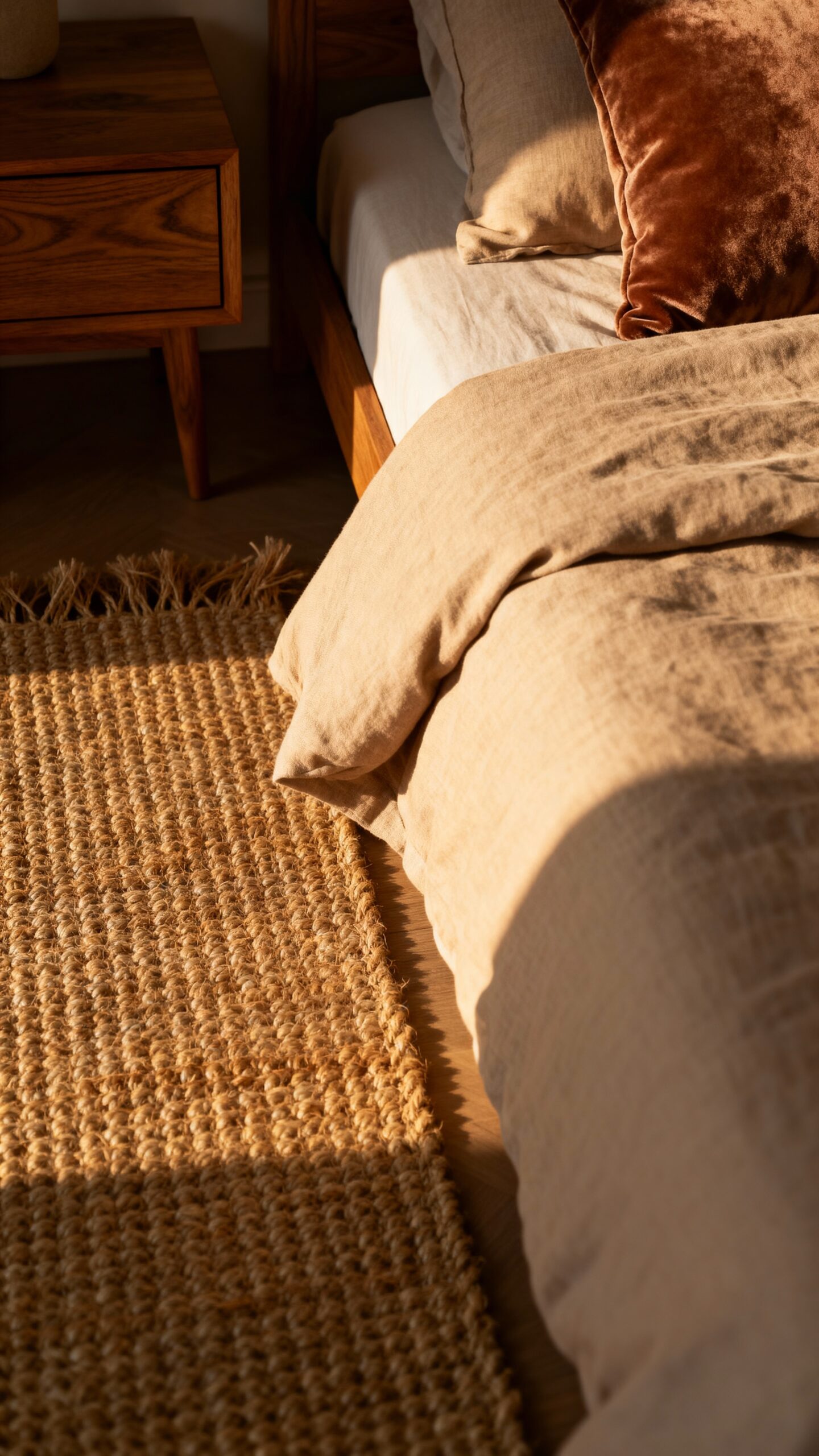 layered textural light brown bedroom