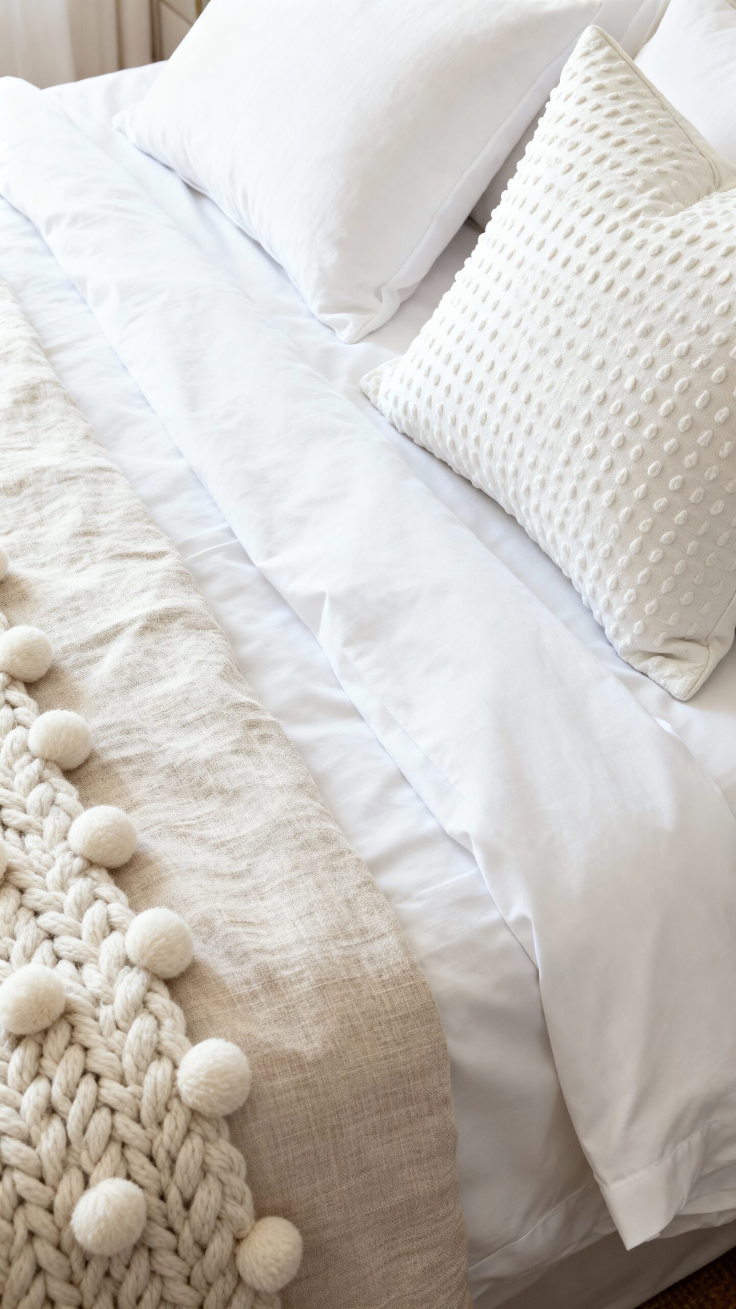 layered textured crisp white bedding