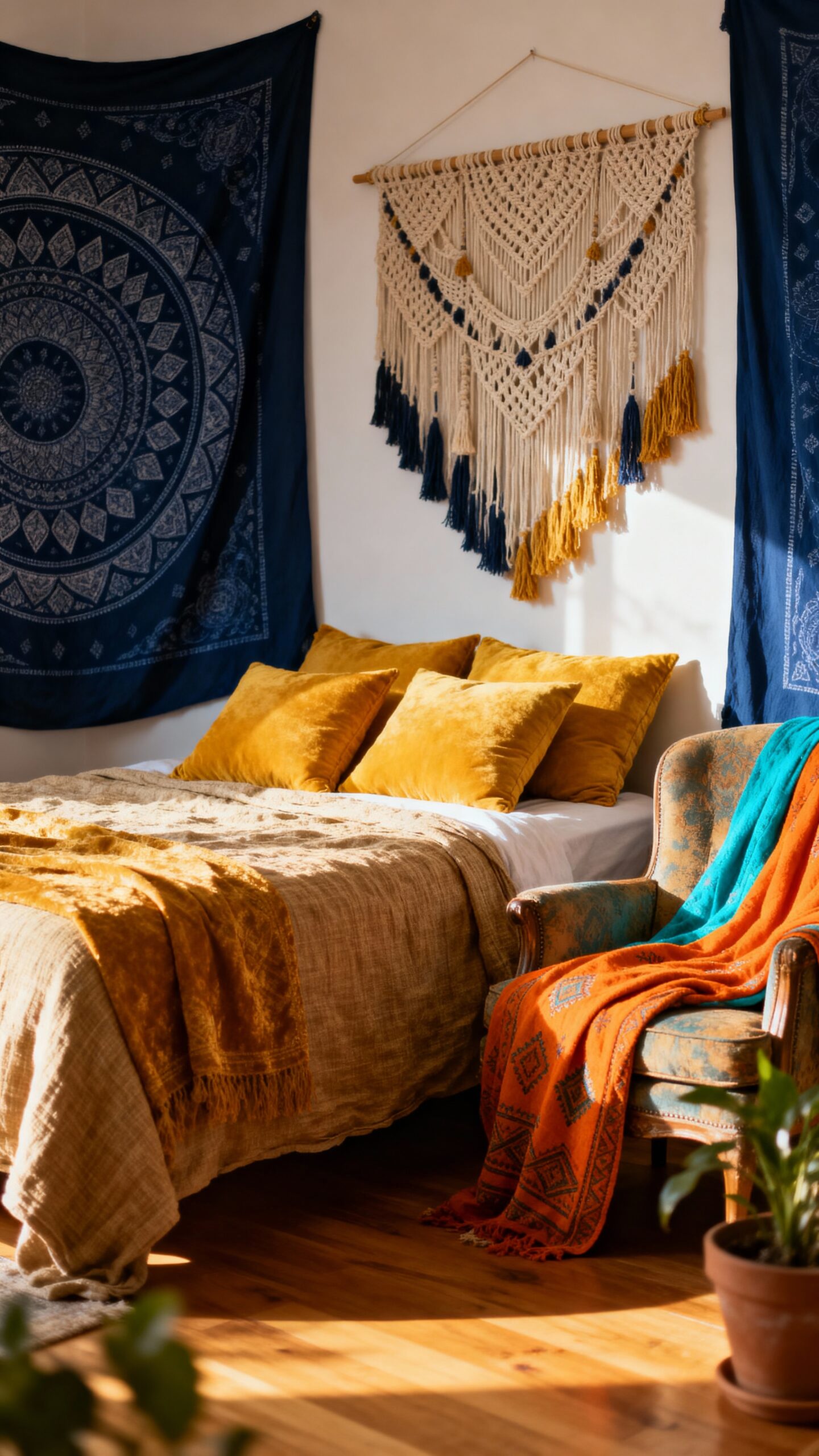 layered textured eclectic bohemian bedroom