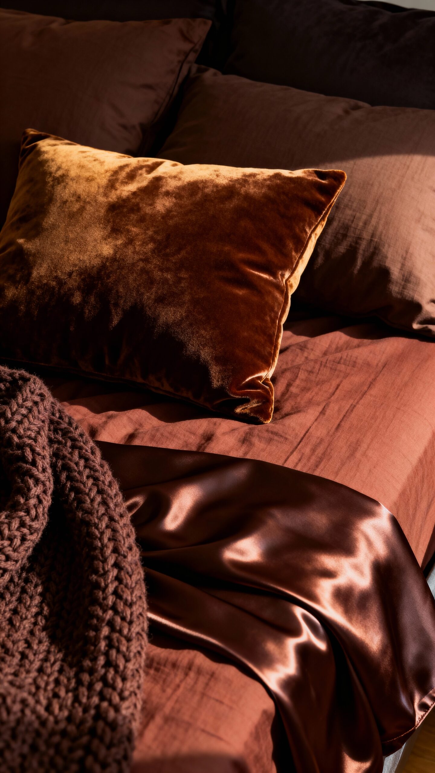 layered textured shaded luxurious brown bedding