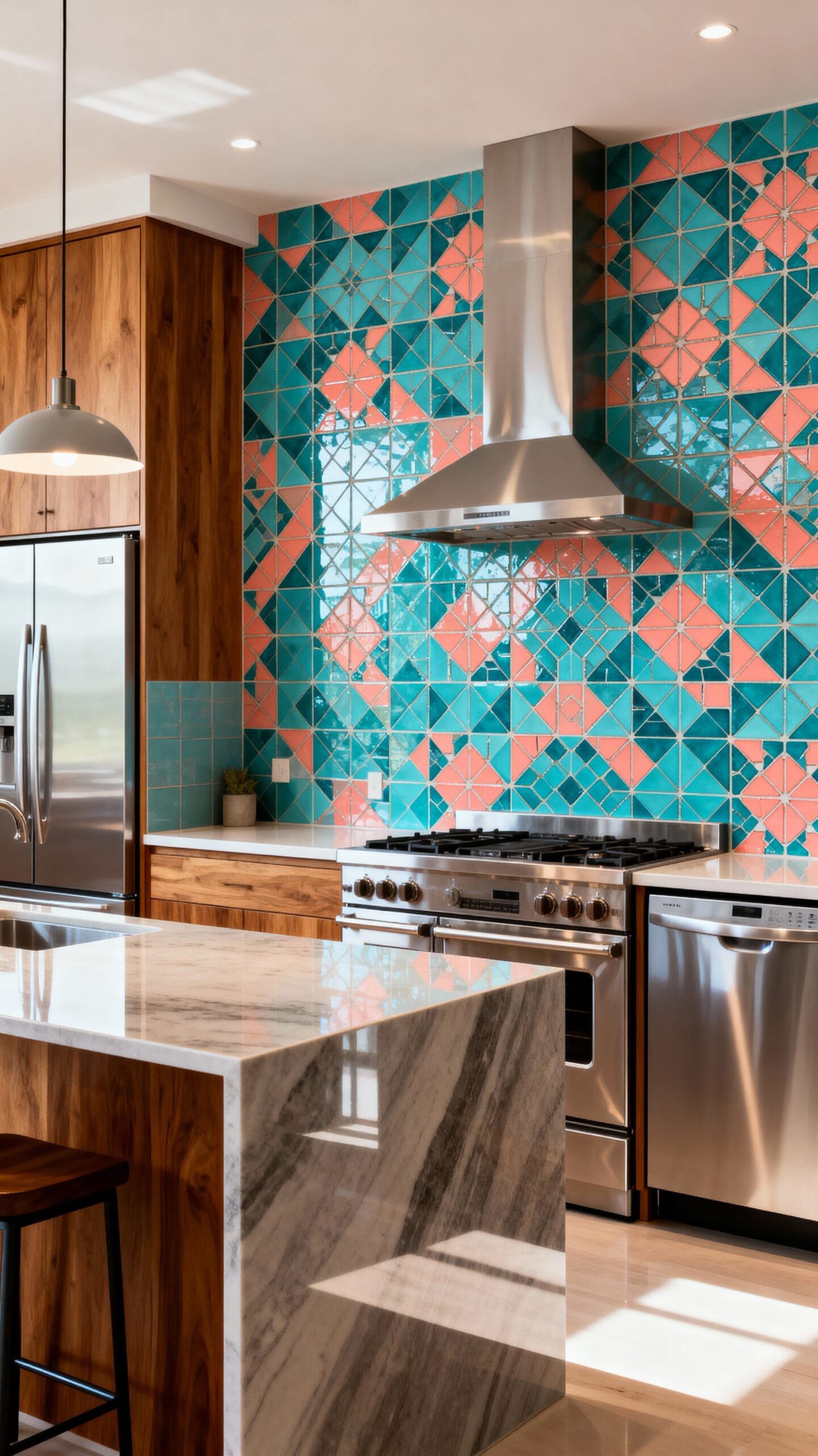 lively kitchen statement wall design