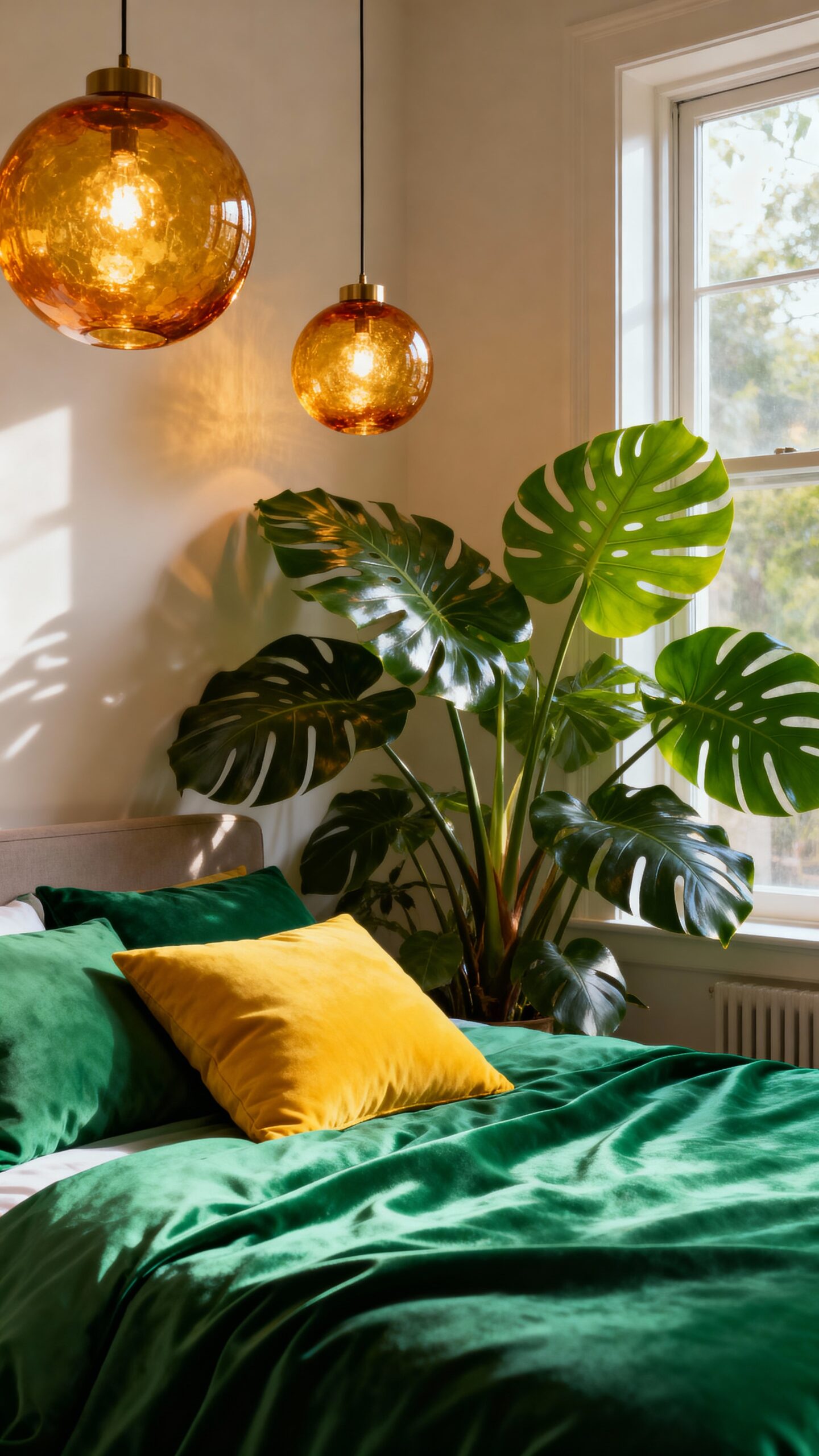 lush tropical oasis with amber glow